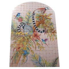 Decorative Wall Hand Painted Artisanal Tiles with Lemurs from the 20th Century