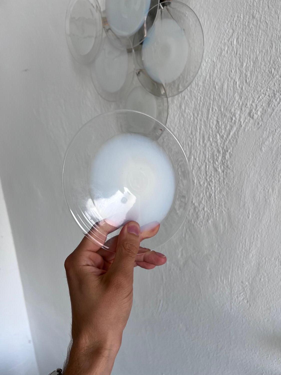 Late 20th Century Decorative  Wall Lamps by Vistosi in Clear and White Murano Glass hand made 1970 For Sale