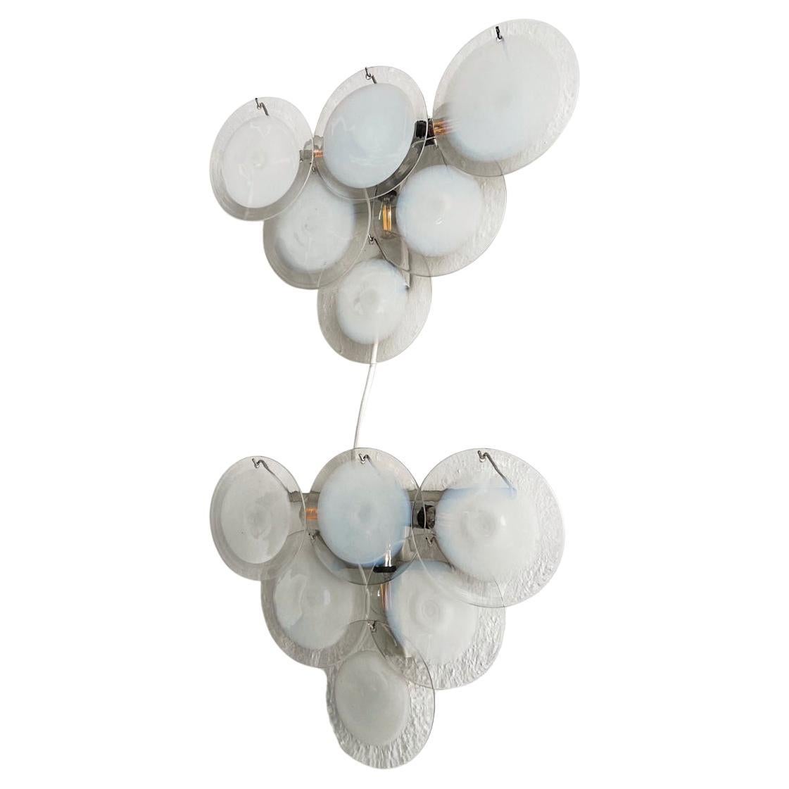 Decorative  Wall Lamps by Vistosi in Clear and White Murano Glass hand made 1970 For Sale