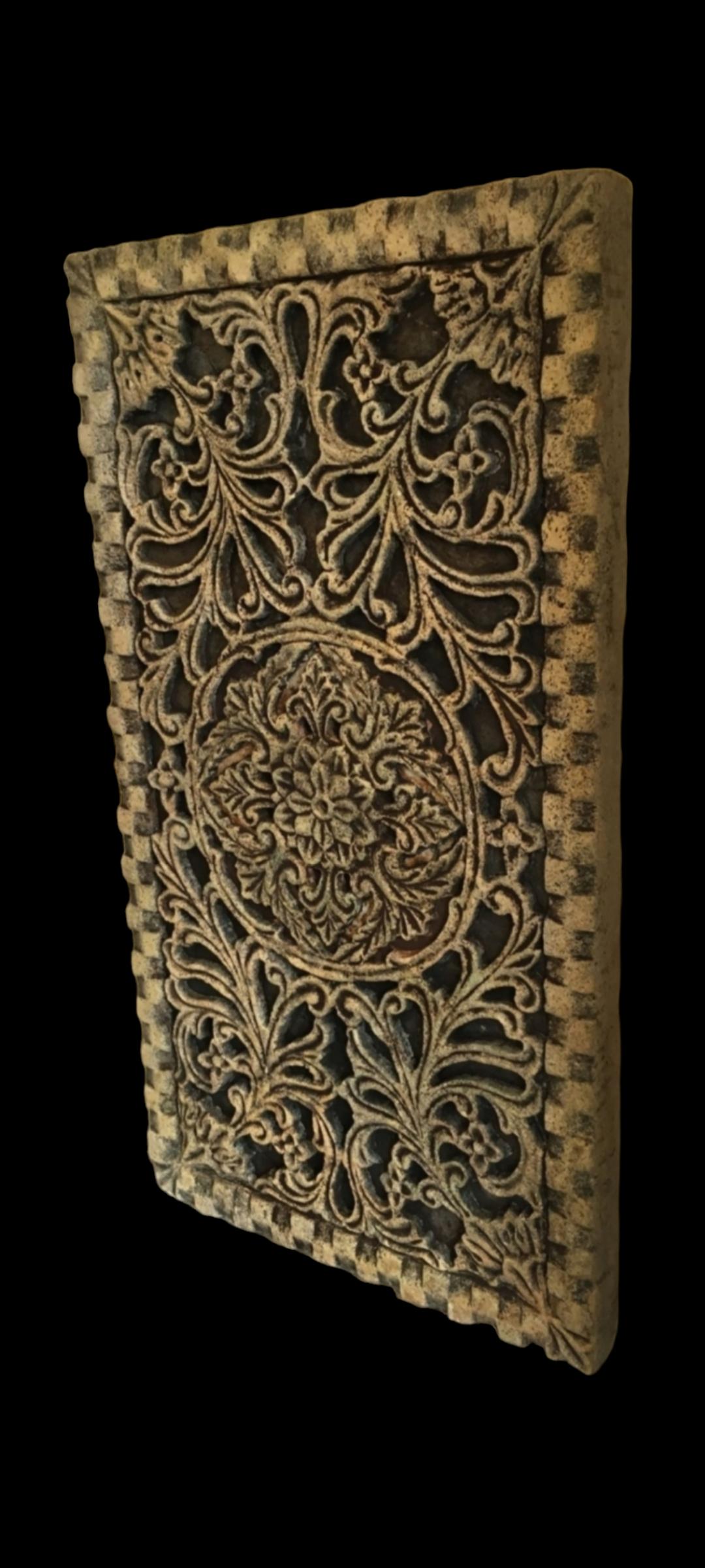 Dekorative Wand Material Wandkunst Reclaimed Hand Carved Inlaid Stone Panel (Rustikal) im Angebot