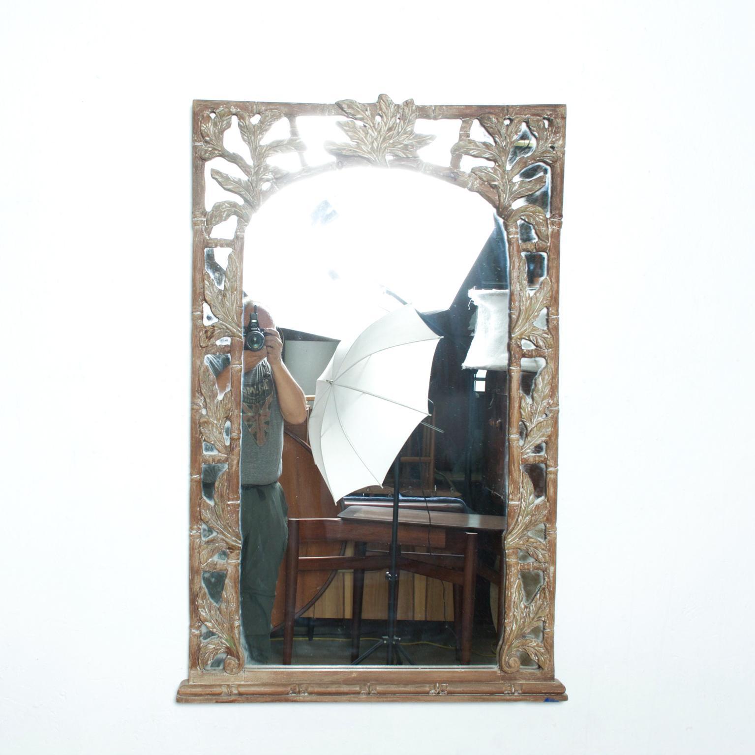 American 1960s Wall Mirror Hand Carved Wood Frame For Sale