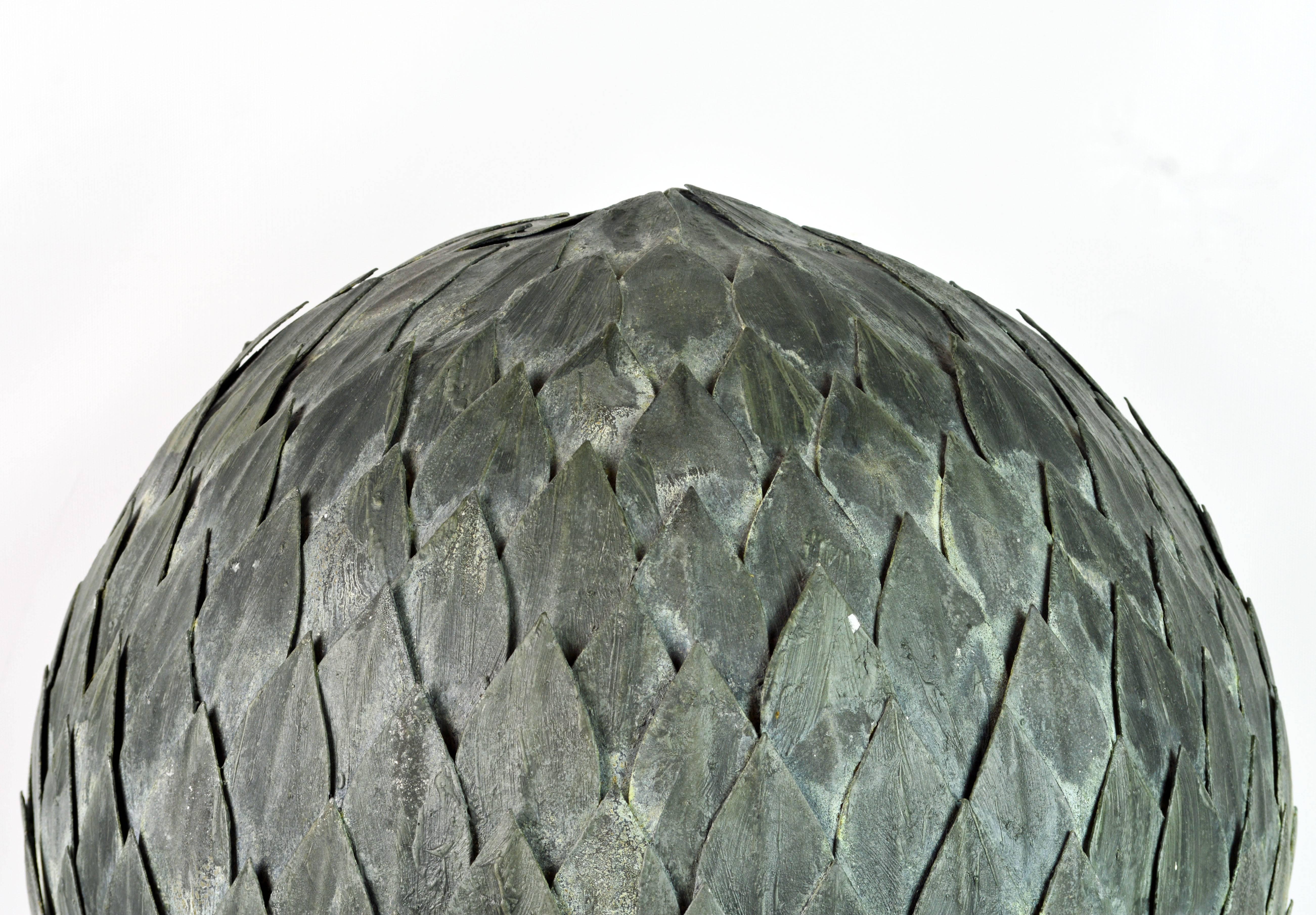 Organic Modern Decorative Welded and Patinated Metal Laurel Leaf Ball or Fountain Head