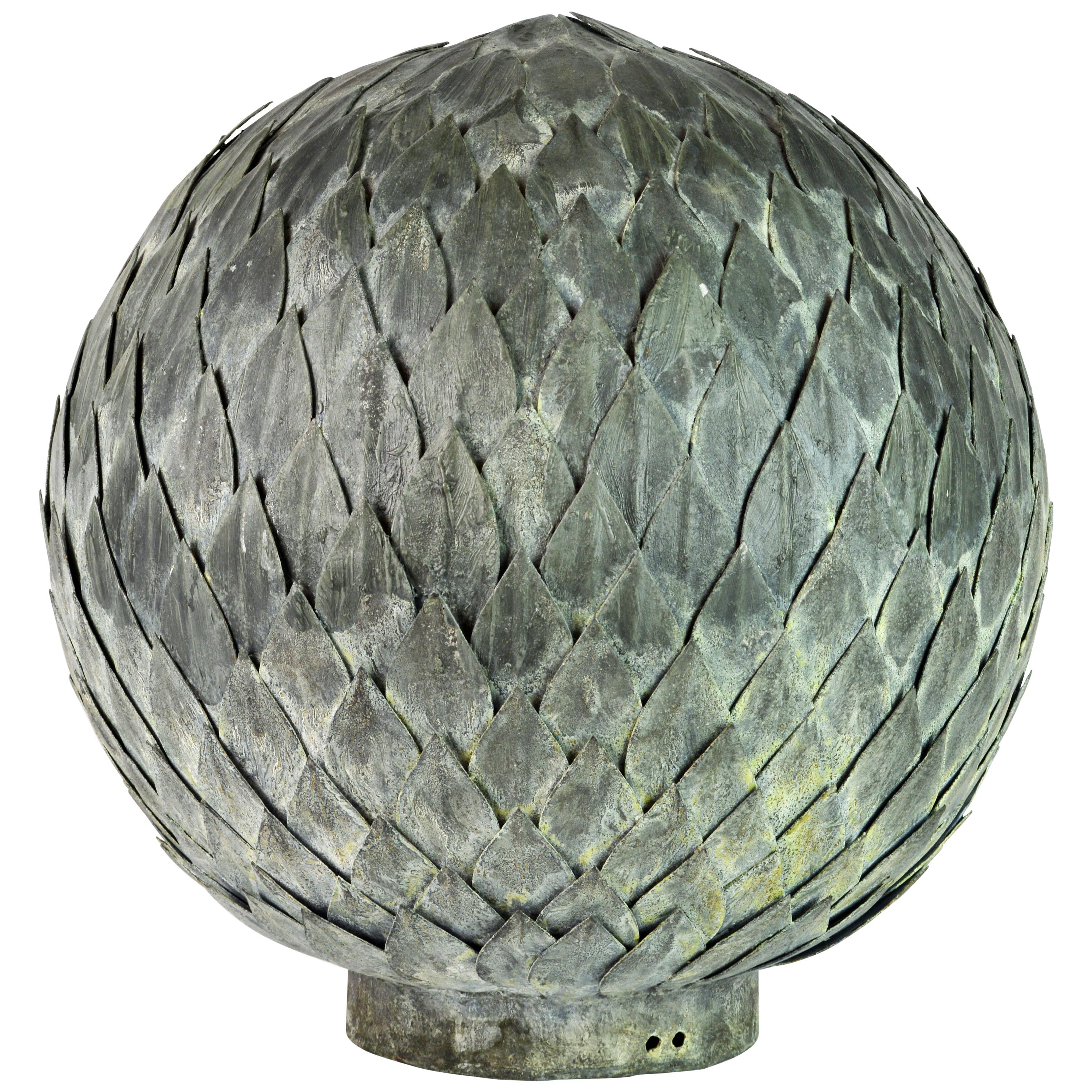 Decorative Welded and Patinated Metal Laurel Leaf Ball or Fountain Head