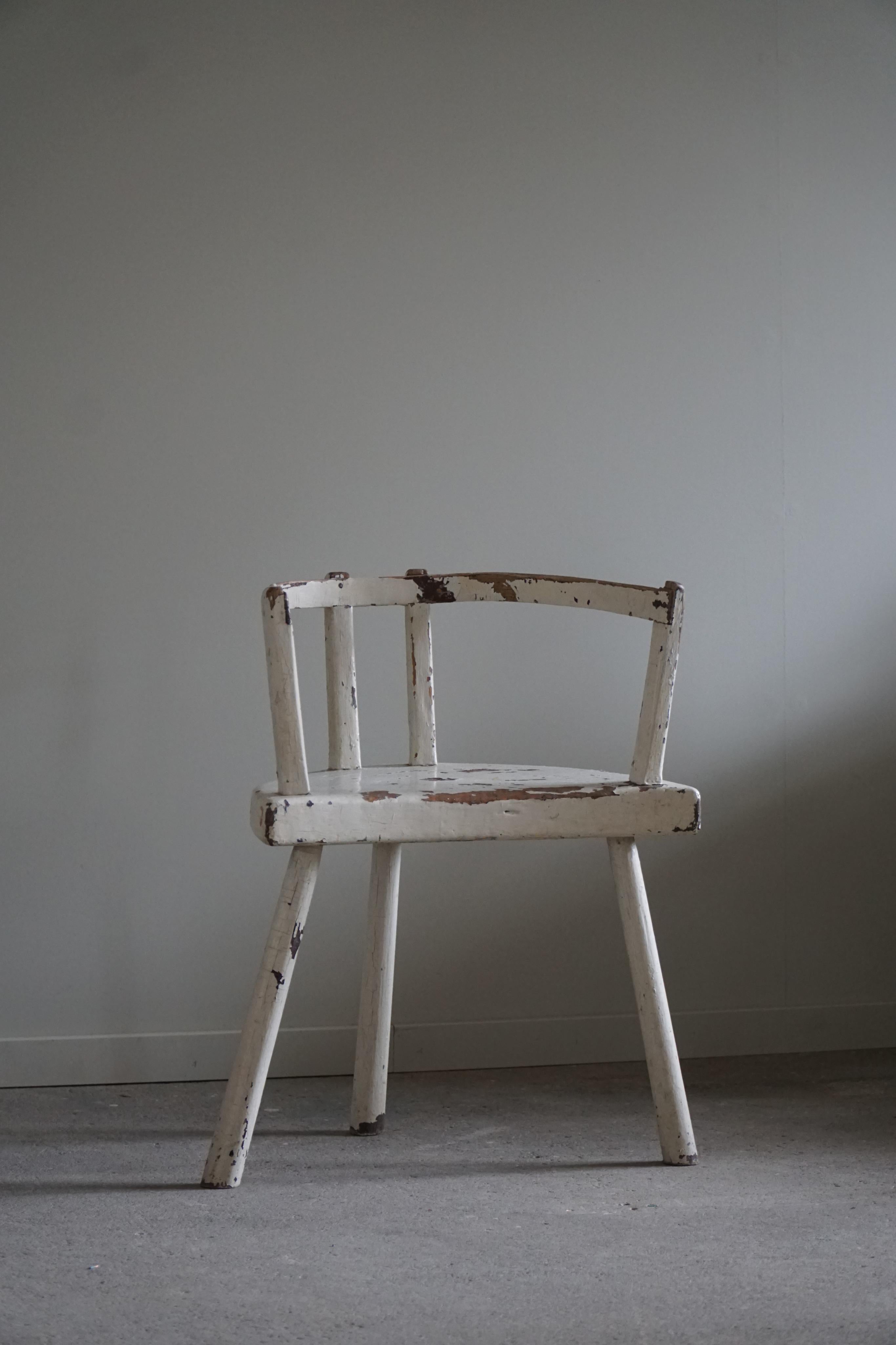 Wood Decorative White Painted Armchair, Wabi Sabi, Early 20th Century For Sale