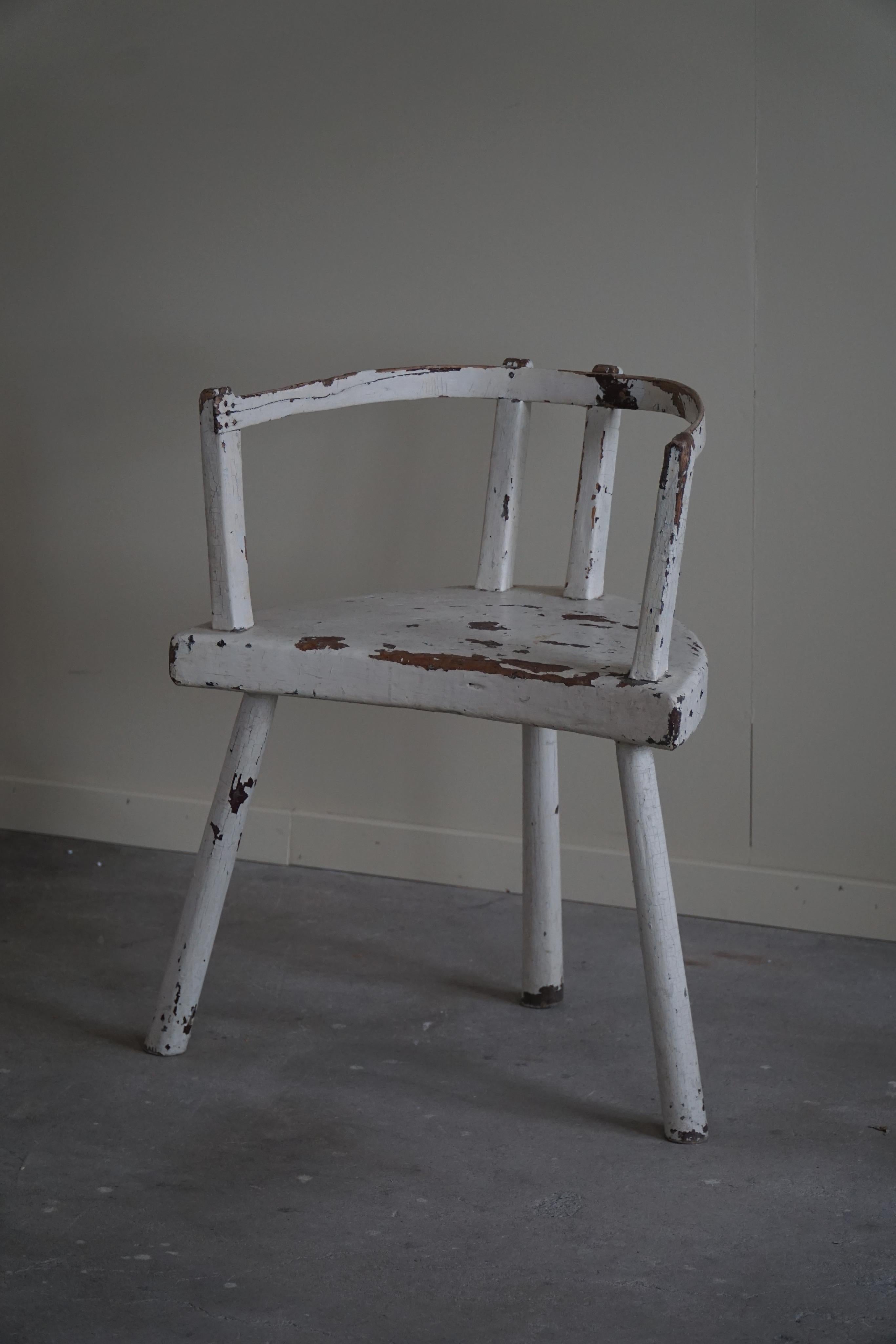 Decorative White Painted Armchair, Wabi Sabi, Early 20th Century For Sale 2