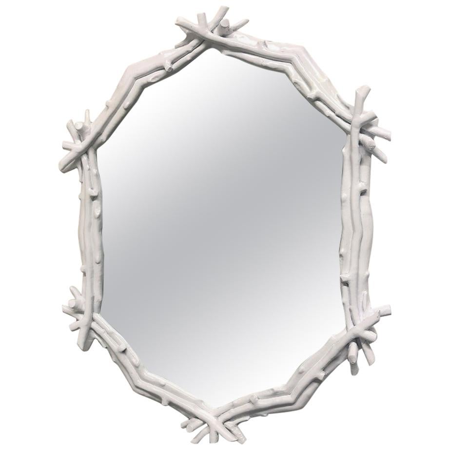 Decorative White Twig Mirror