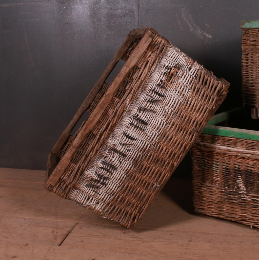 Three decorative wicker grape bins from the champagne region. These would make ideal log baskets. Sold individually.

Dimensions
27 inches (69 cms) wide
19 inches (48 cms) deep
16 inches (41 cms) high.