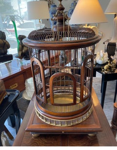 Vintage Wood and Brass Bird Cage, 1980s Design, Home Accent