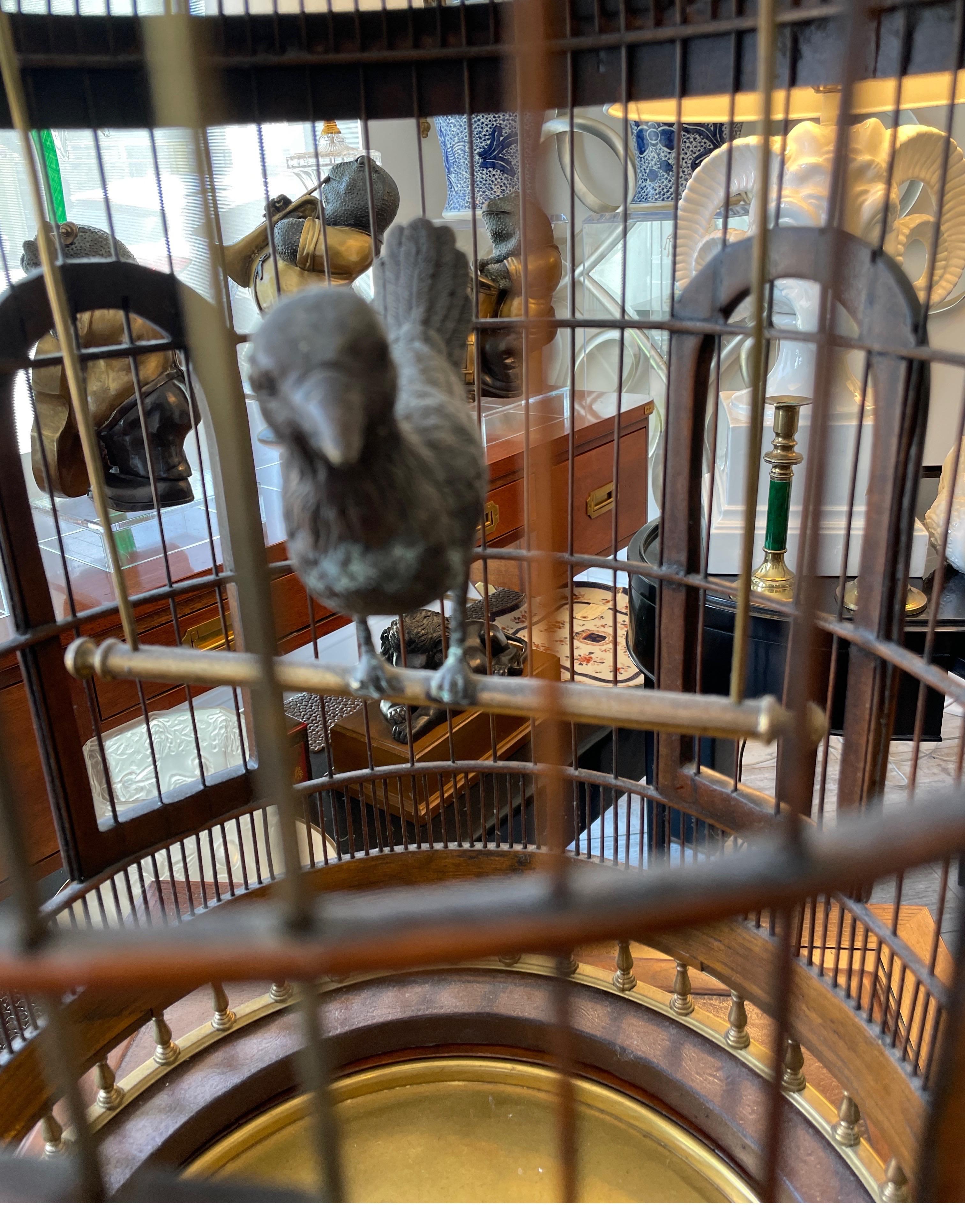 Decorative Wood & Brass Domed Bird Cage In Good Condition For Sale In West Palm Beach, FL