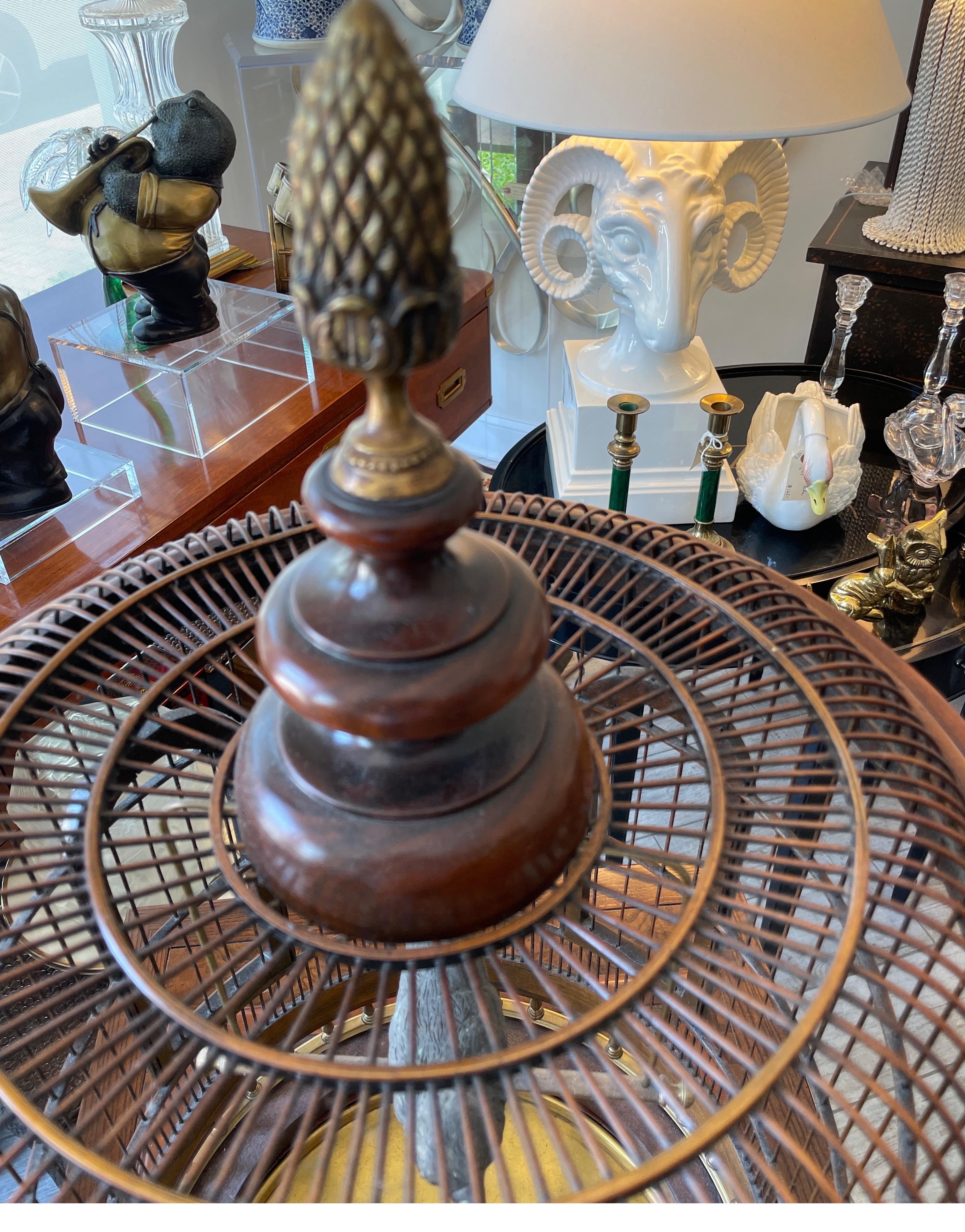 20th Century Decorative Wood & Brass Domed Bird Cage For Sale