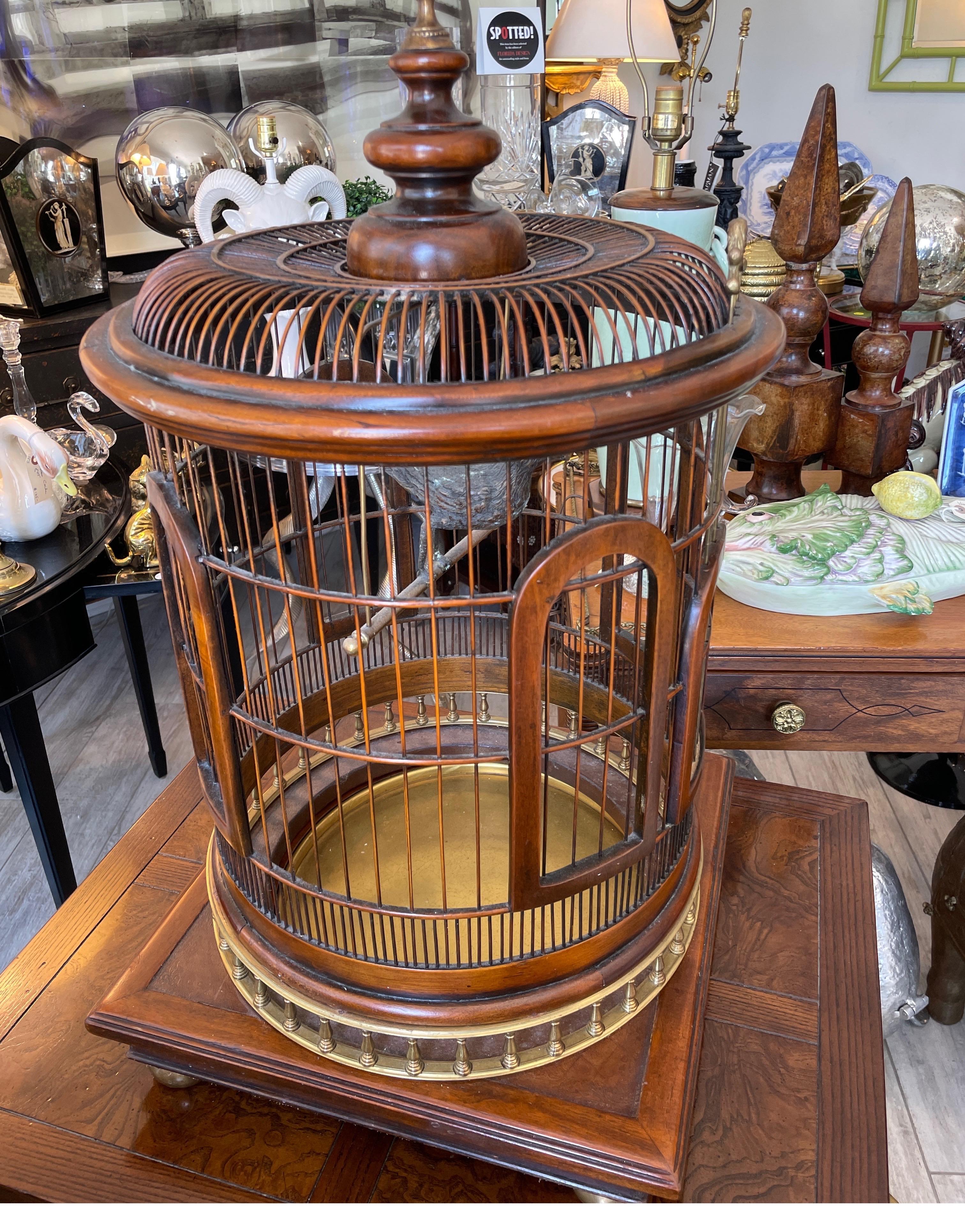 Decorative Wood & Brass Domed Bird Cage For Sale 1