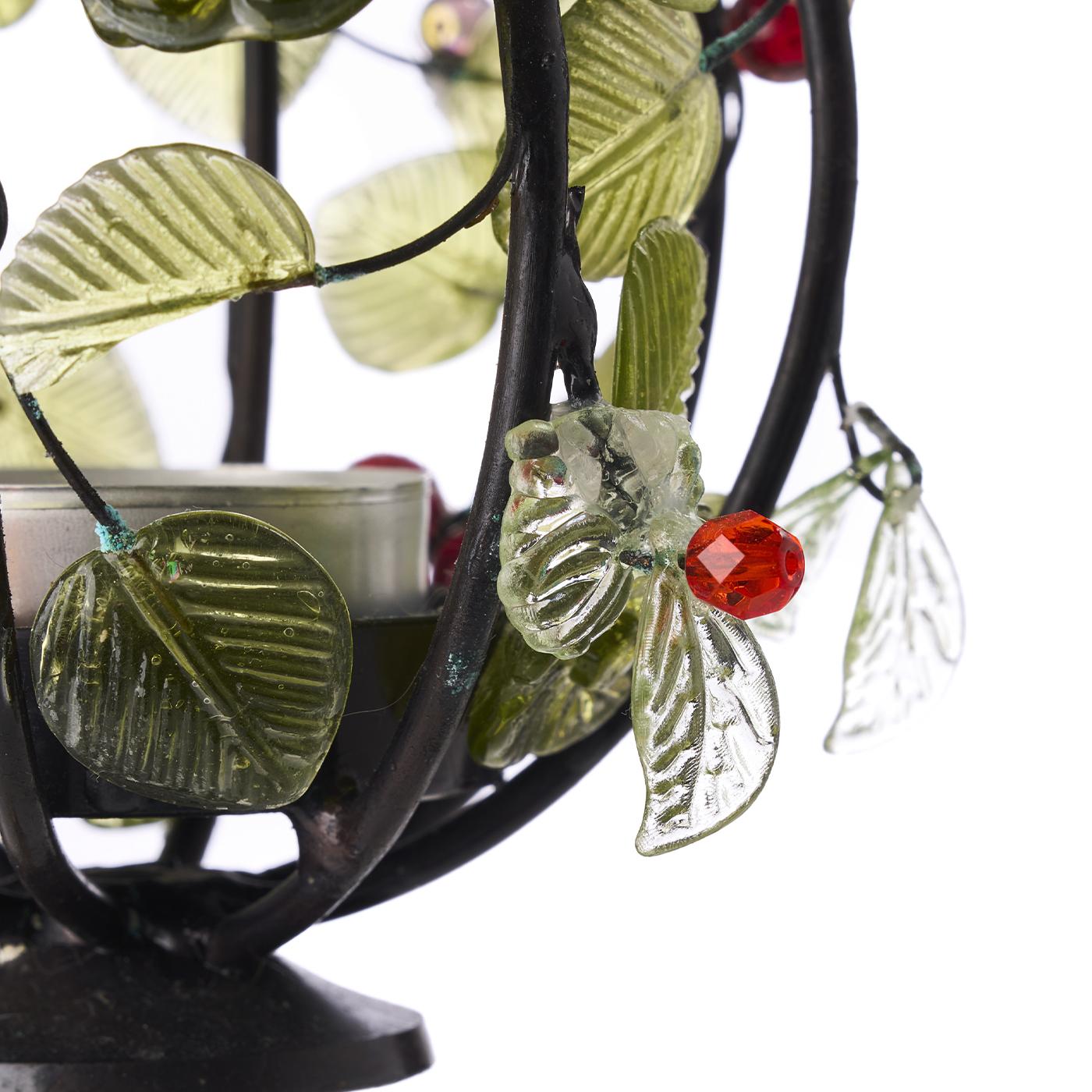 Dekorativer Kerzenständer aus Holz mit Glasbeeren und Blättern Nr. 3 im Angebot 1