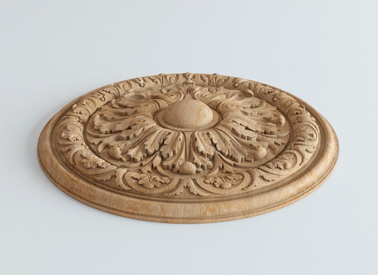 Decorative Wood Rosette Door Trim, Unfinished Carved Wood Medallion For