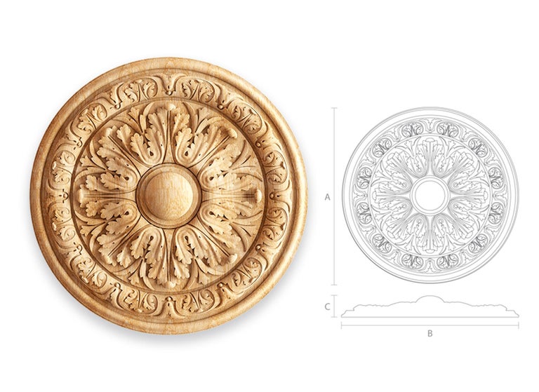 Decorative Wood Rosette Door Trim, Unfinished Carved Wood Medallion For