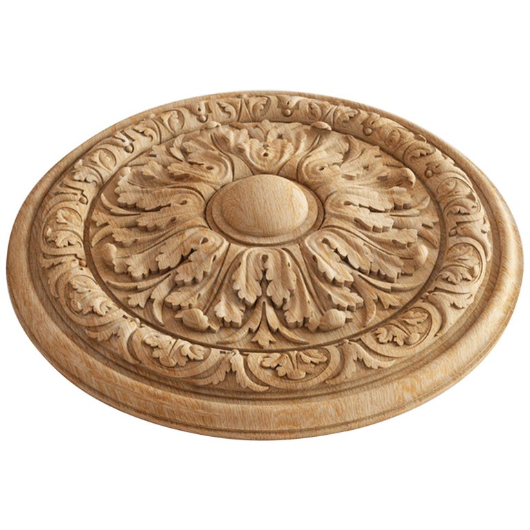 Decorative Wood Rosette Door Trim, Unfinished Carved Wood Medallion For