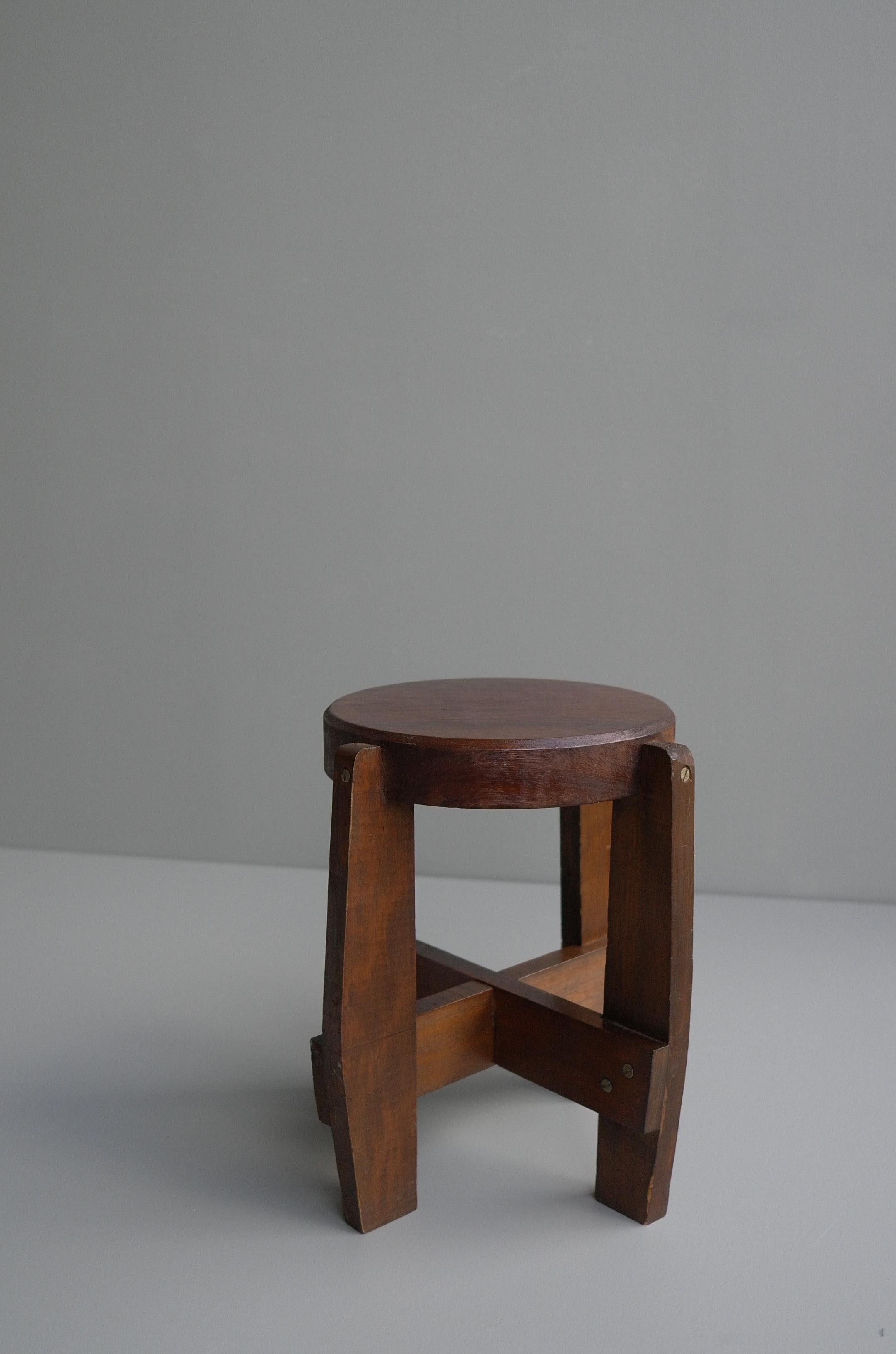 Dutch Decorative Wooden Art Deco Stool or Small Side Table, Cubism, 1930's