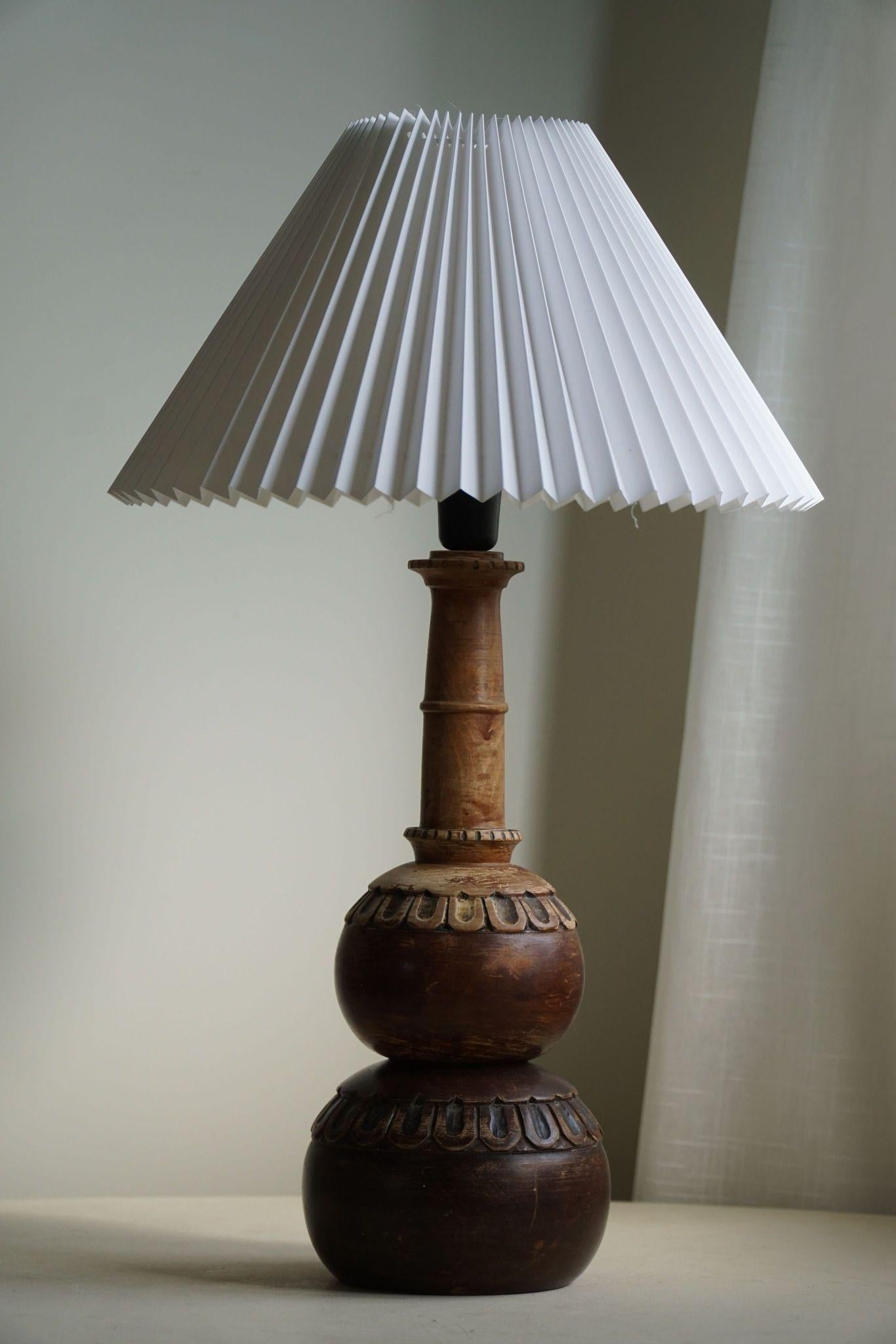 Scandinavian Decorative Wooden Art Deco Table Lamp, Danish Modern, 1940s