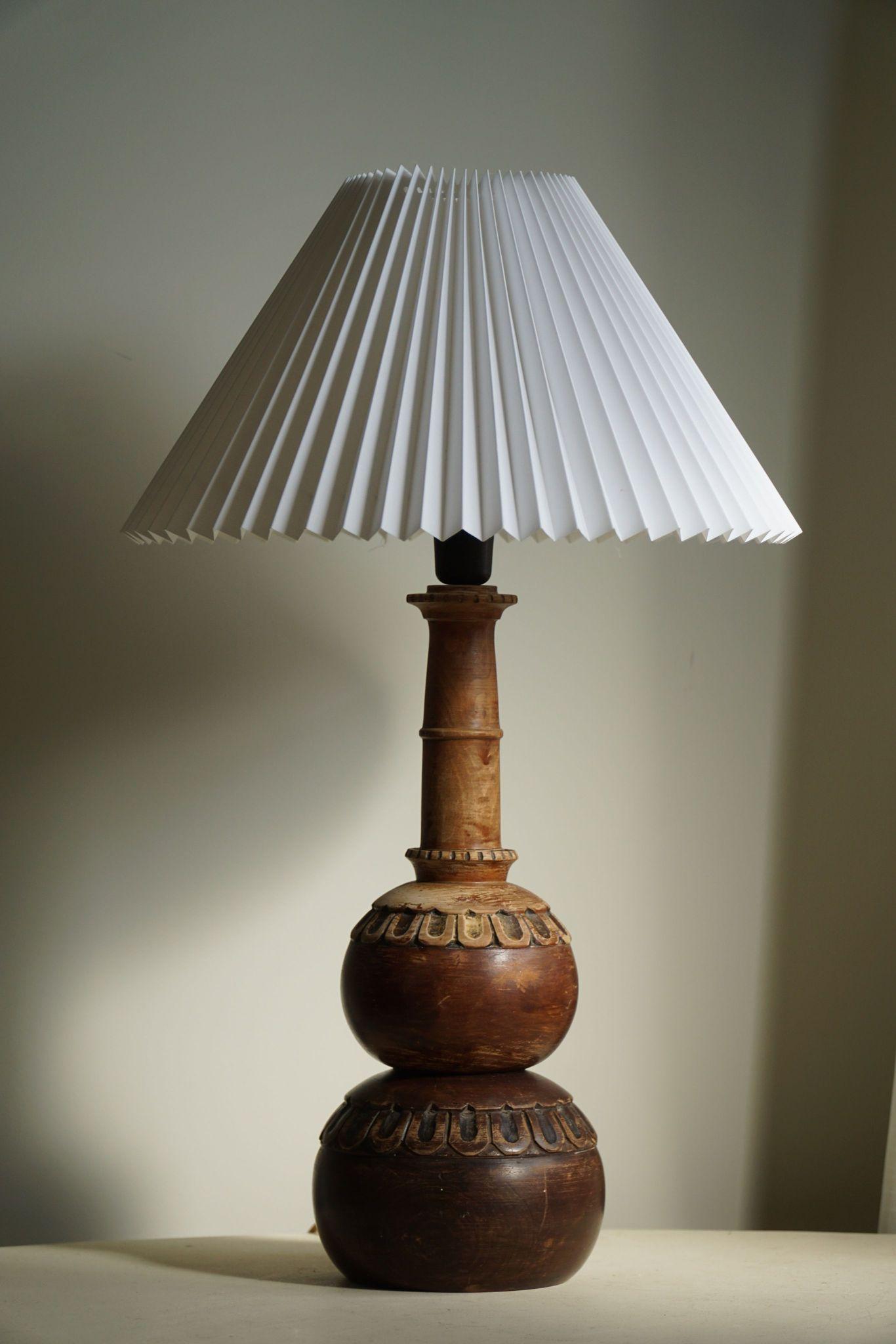 Hand-Crafted Decorative Wooden Art Deco Table Lamp, Danish Modern, 1940s