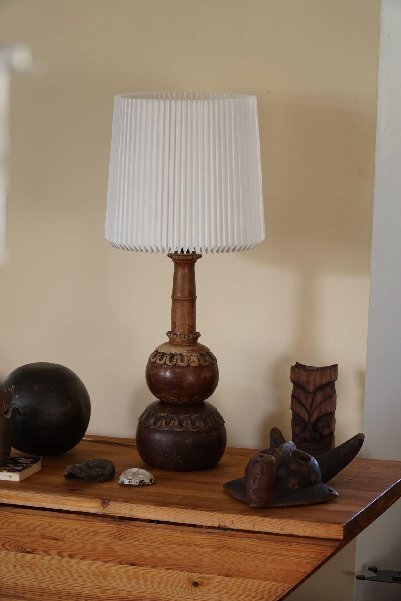 20th Century Decorative Wooden Art Deco Table Lamp, Danish Modern, 1940s