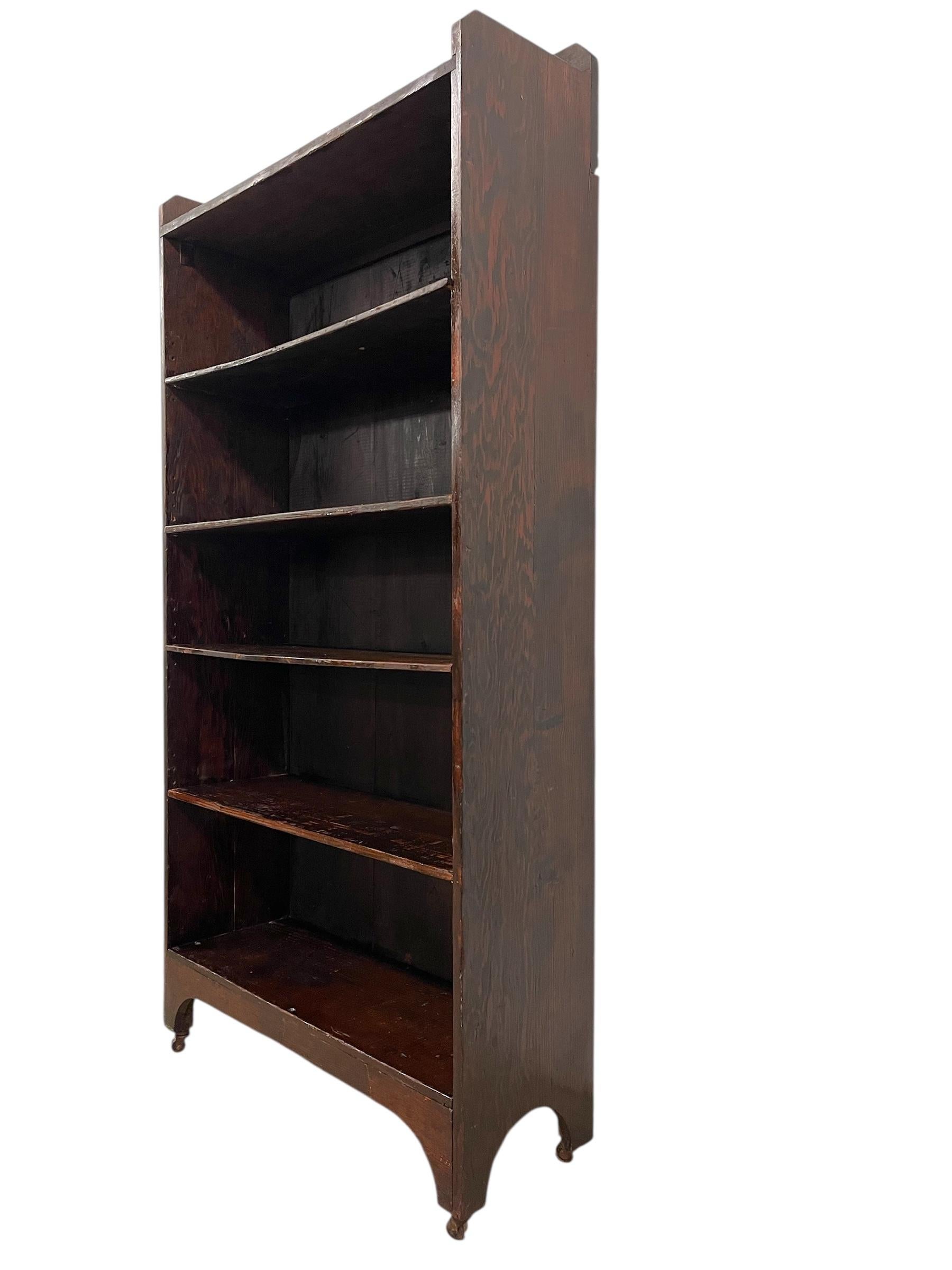 Decorative Wooden Bookcase on Casters - Early 20th Century Open-Shelf Storage In condizioni buone in vendita a Seattle, WA