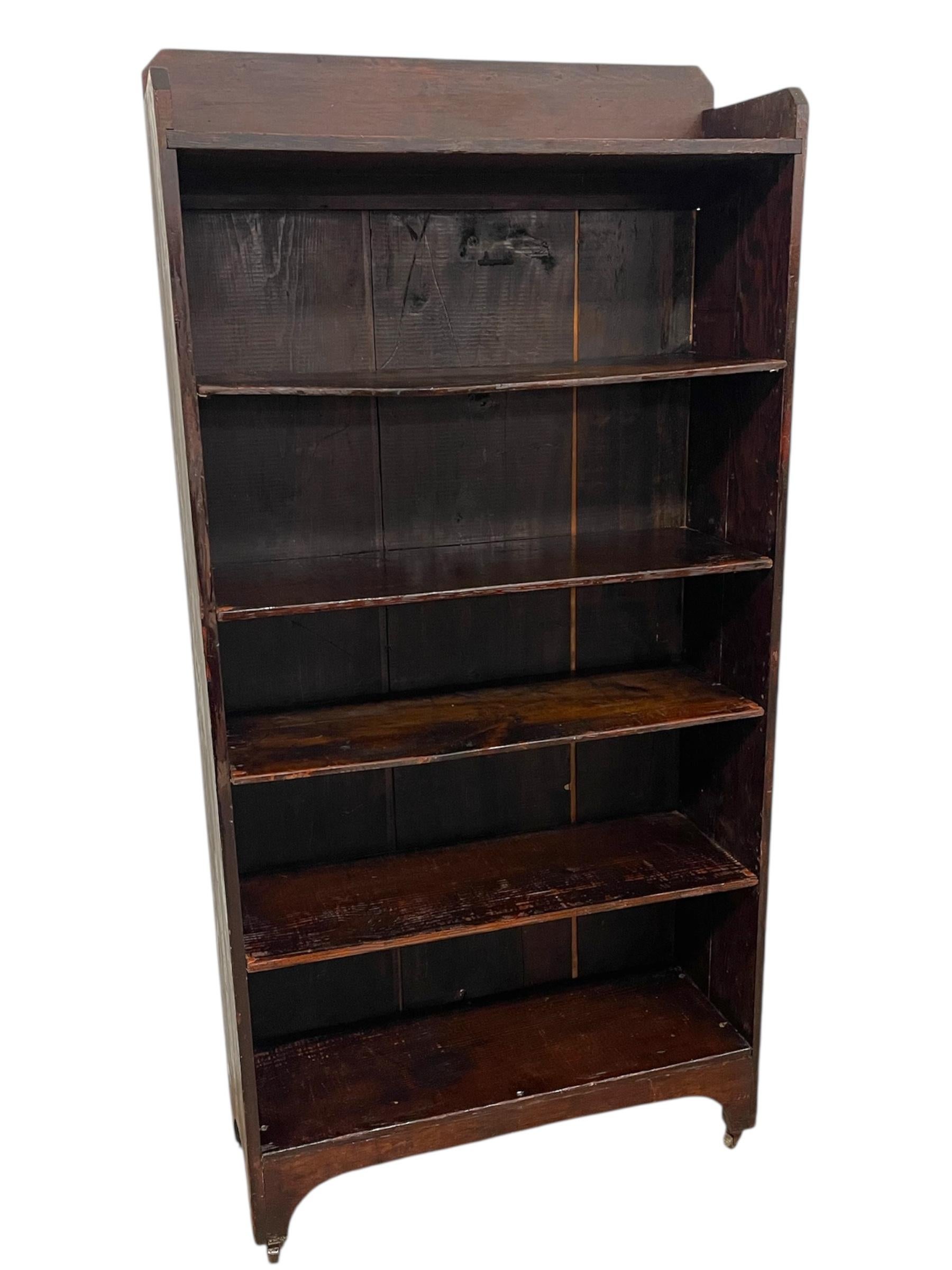 XX secolo Decorative Wooden Bookcase on Casters - Early 20th Century Open-Shelf Storage in vendita