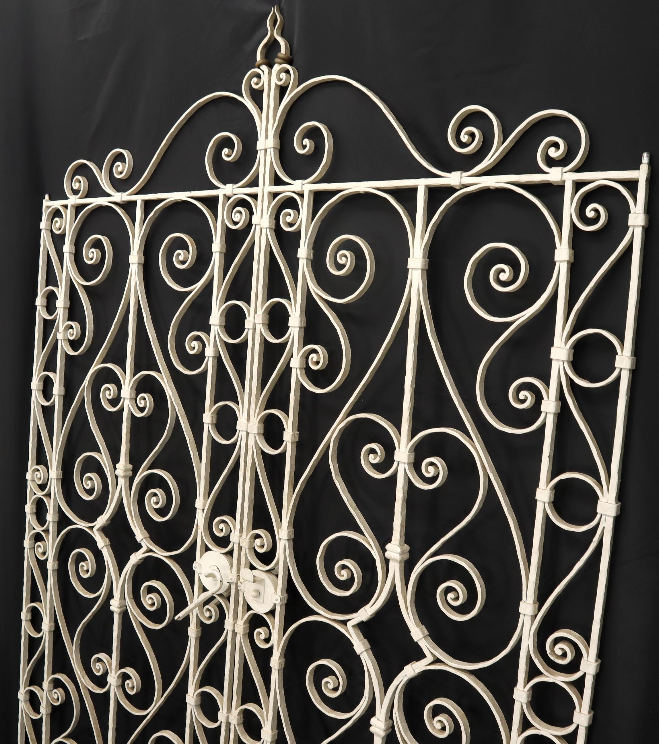 Decorative Wrought Iron French Double Gate with Latch In Good Condition In Rockaway, NJ