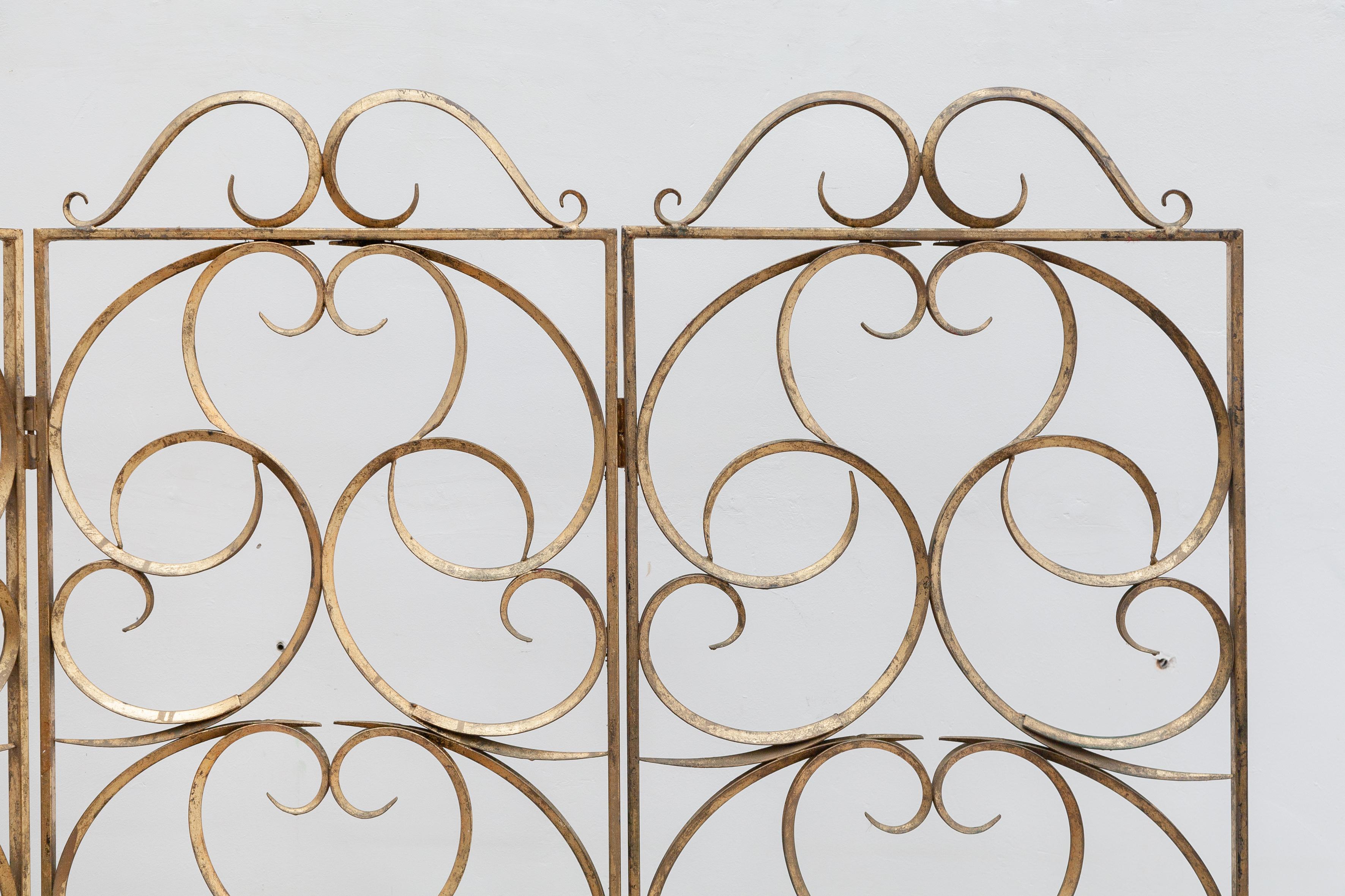 Hollywood Regency Decorative Wrought Iron, Gilt Folding Screen, Italy, 1950s For Sale