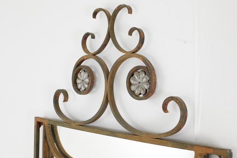 19th Century French Decorative Wrought Iron Mirror For Sale at 1stdibs