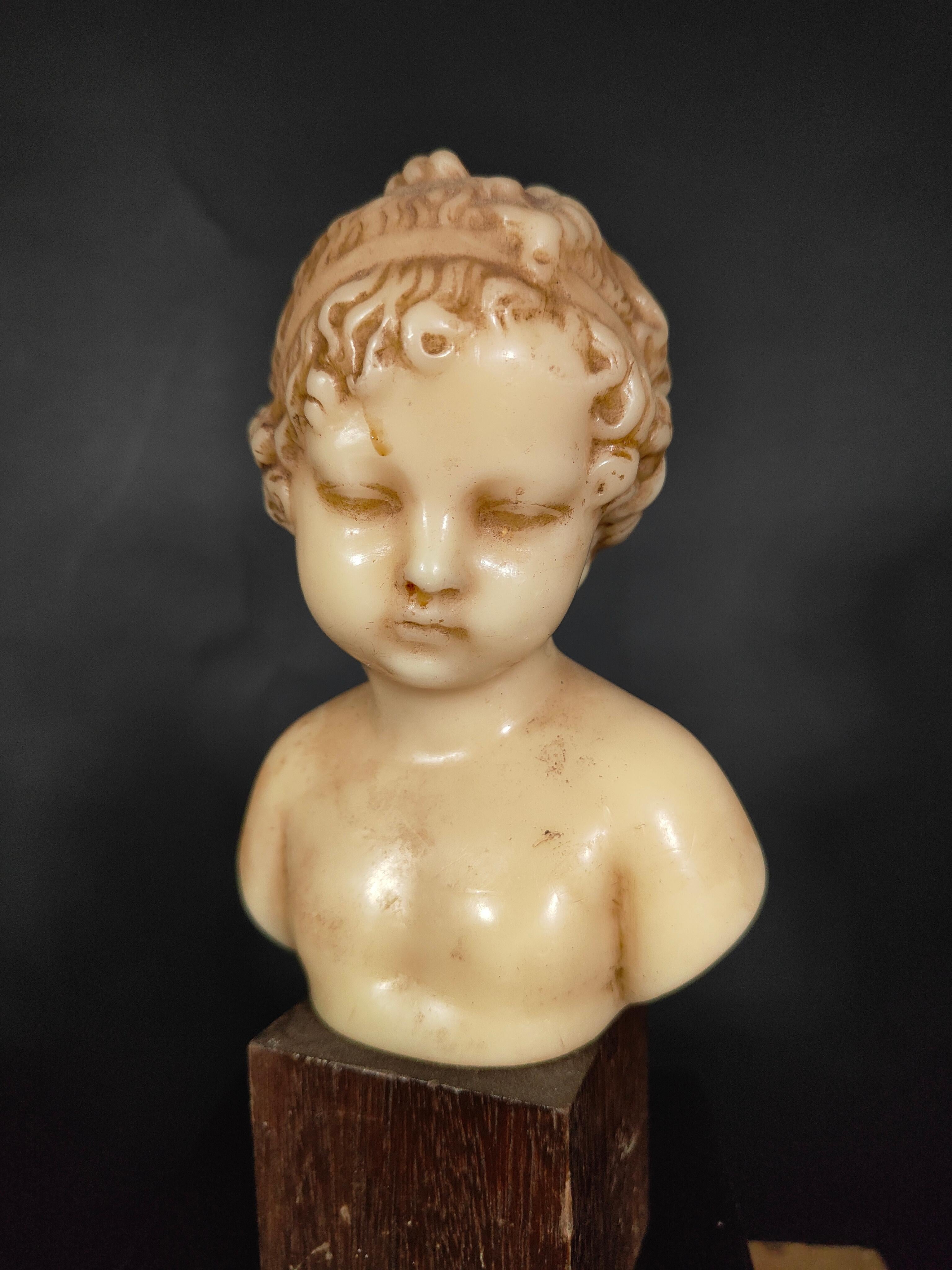 Decorative XIX Century Child Wax Bust For Sale 7