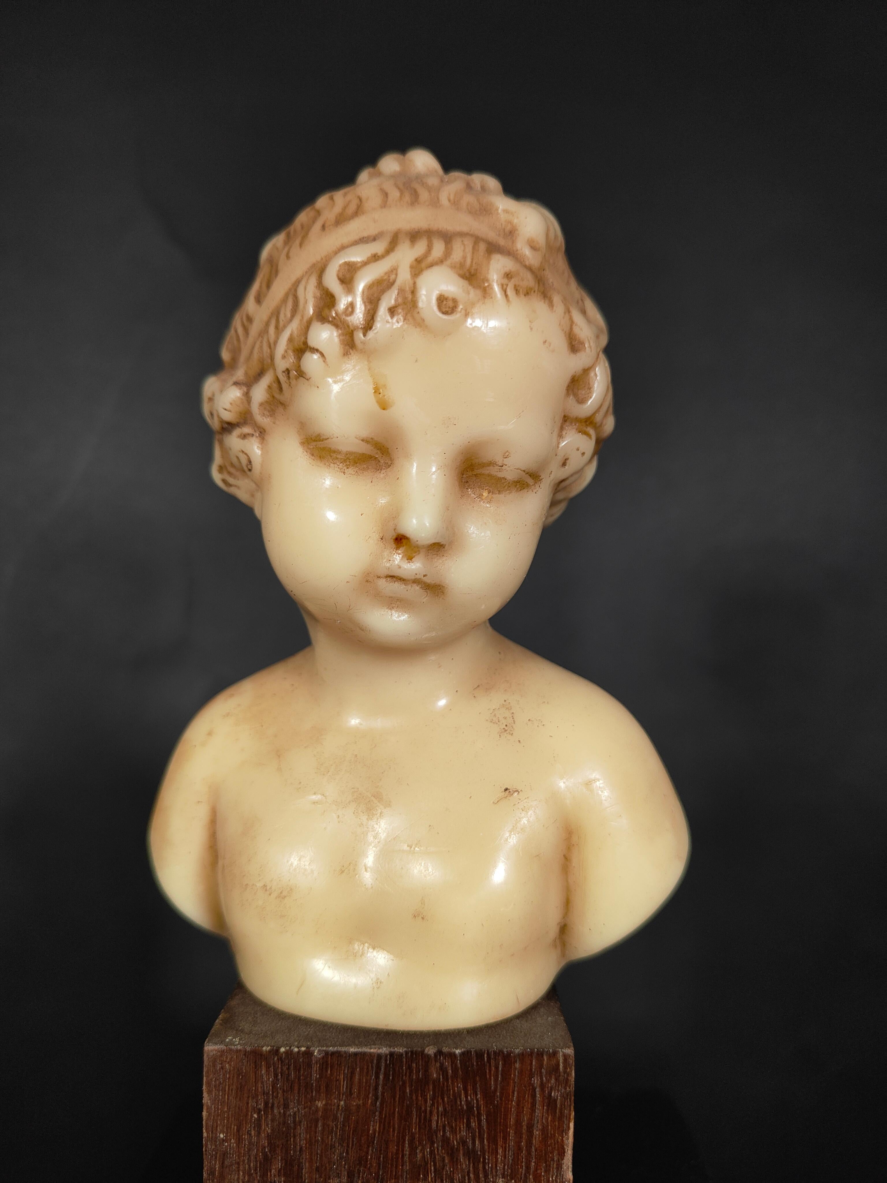 Fruitwood Decorative XIX Century Child Wax Bust For Sale
