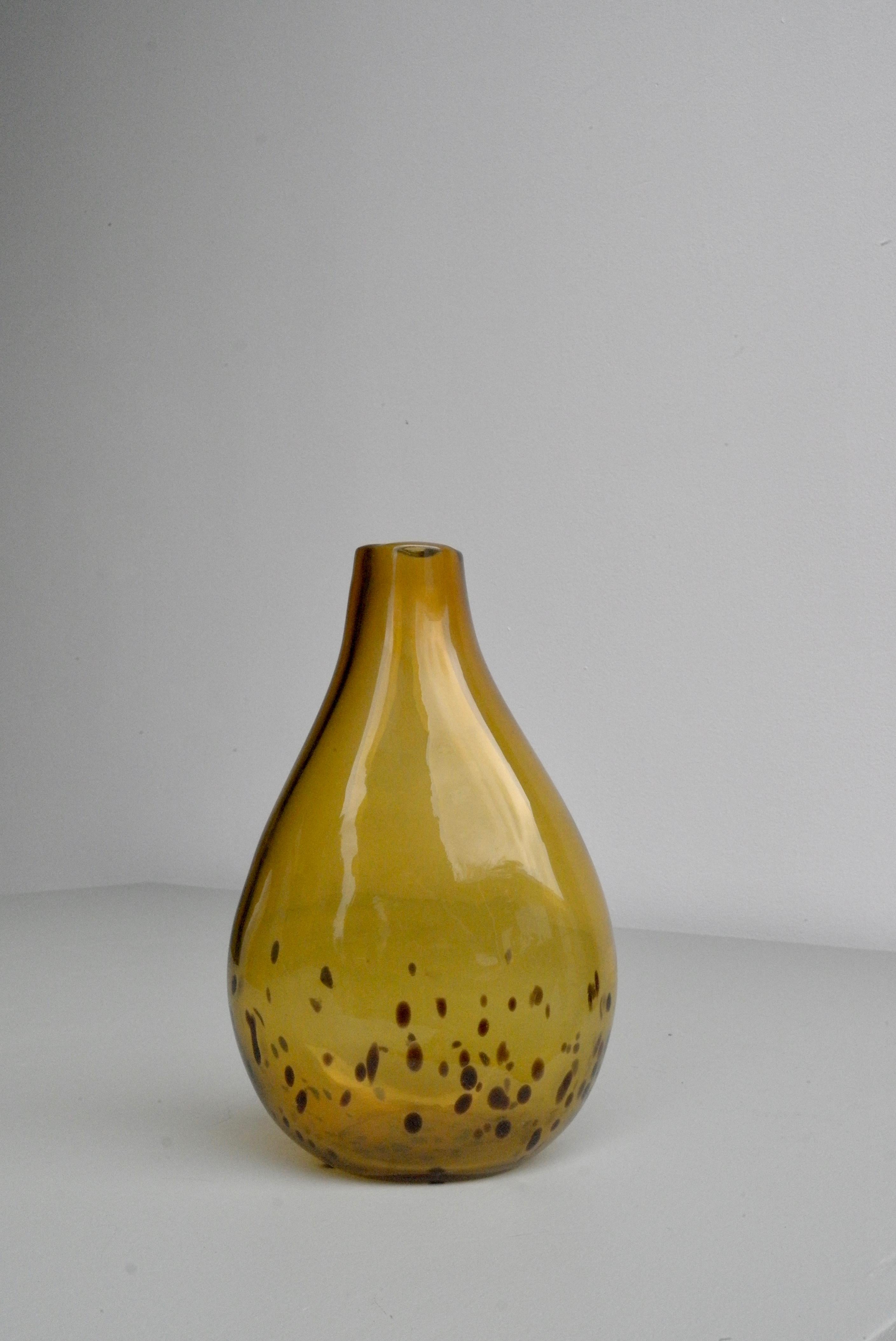 Mid-Century Modern Decorative Yellow and Dots Midcentury Glass Art Vase, 1960s For Sale