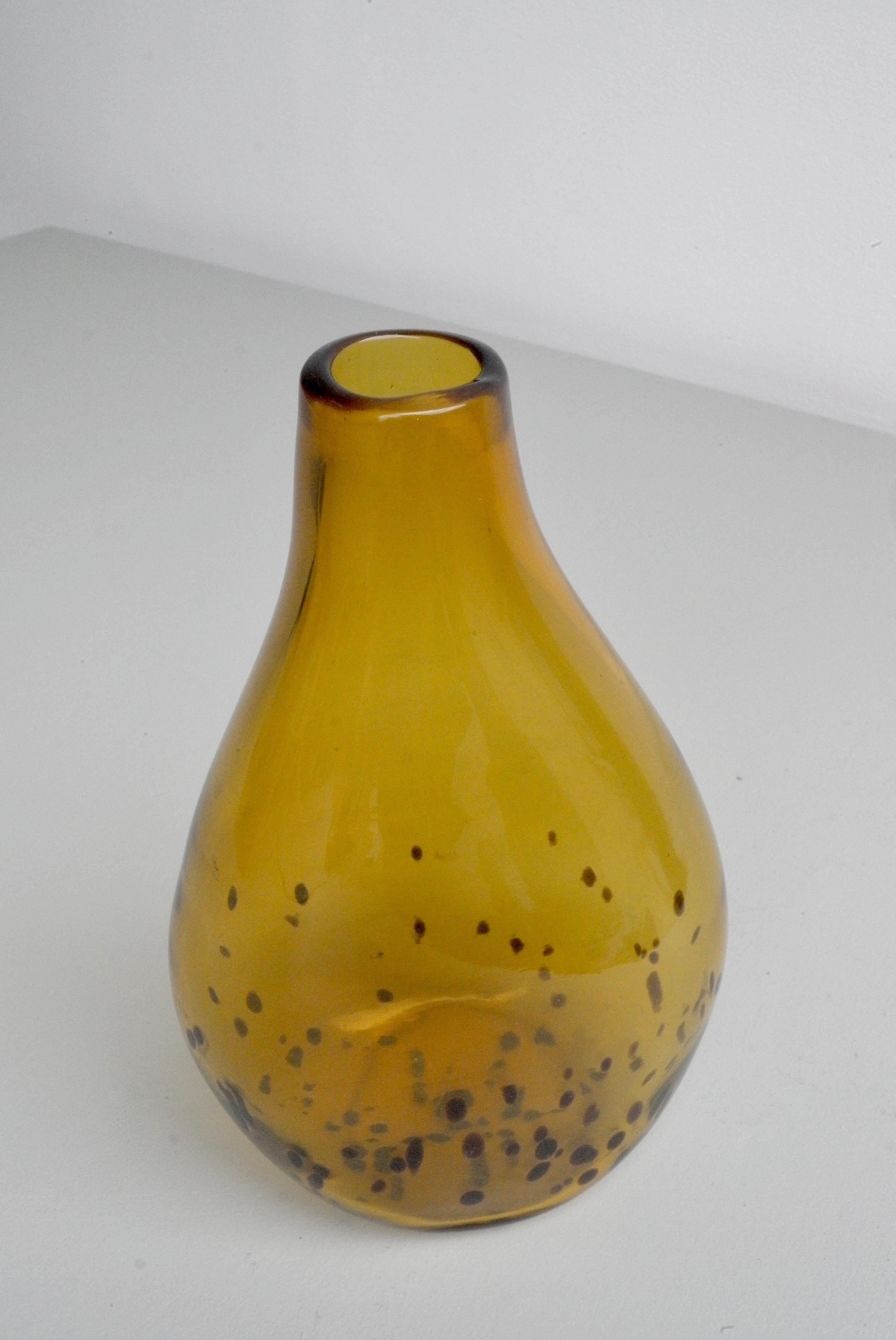 European Decorative Yellow and Dots Midcentury Glass Art Vase, 1960s For Sale