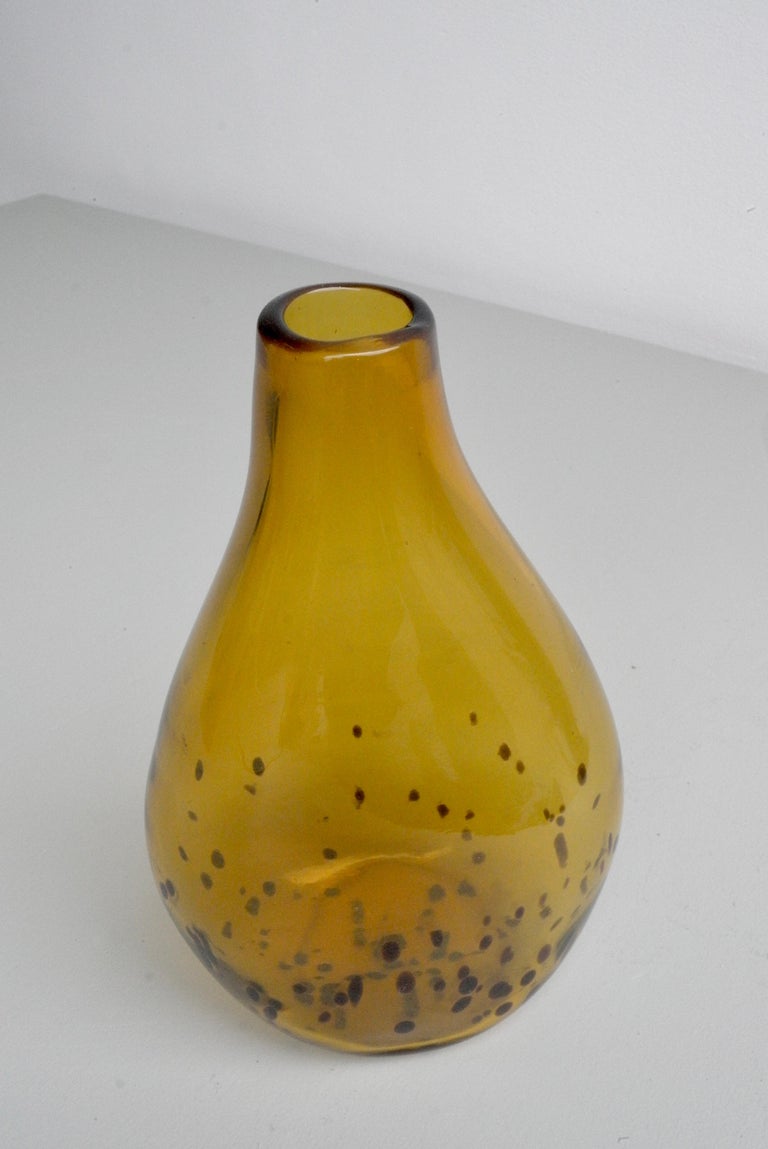 Decorative Yellow and Dots Midcentury Glass Art Vase, 1960s For Sale at
