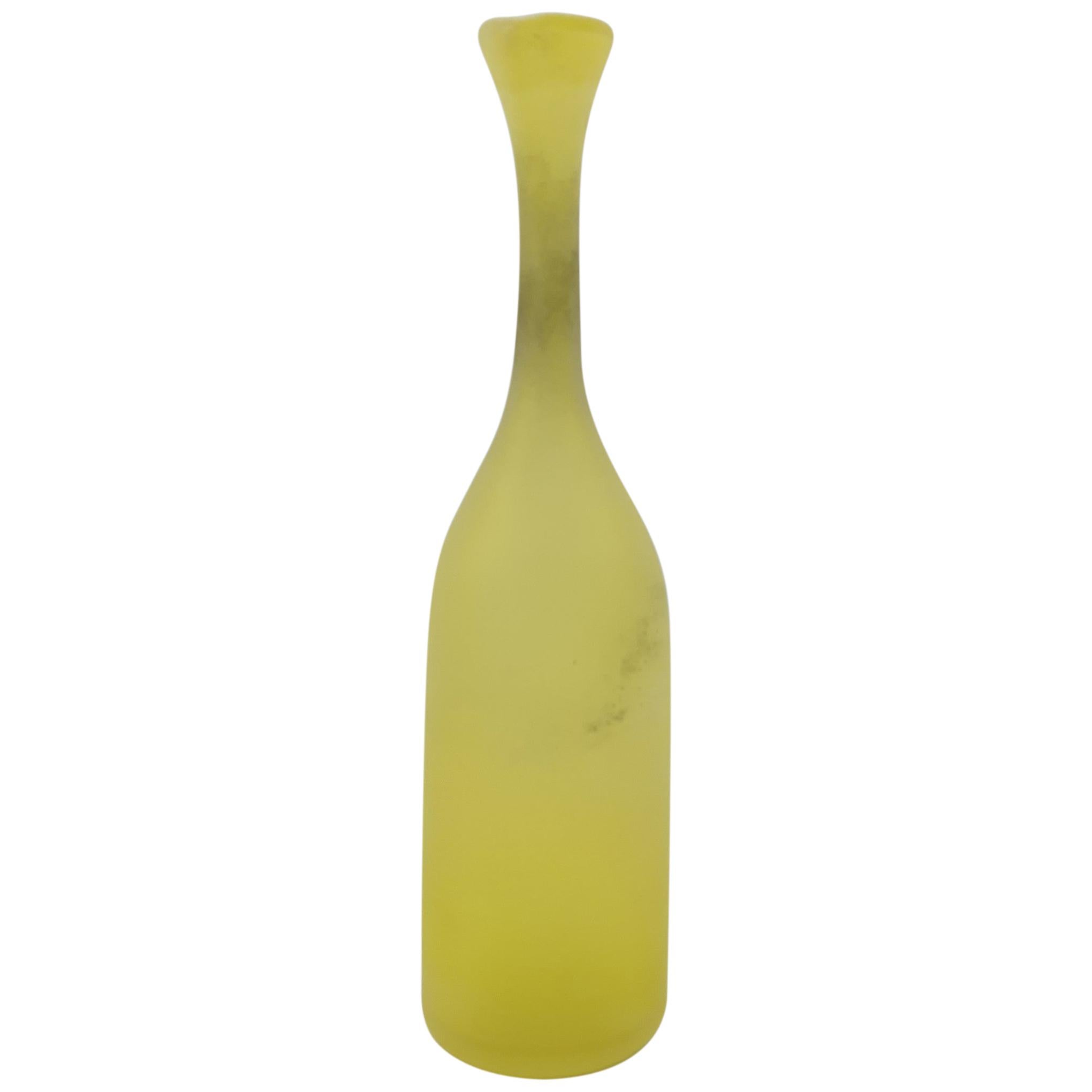 Decorative Yellow Murano Glass Bottle by Cenedese in "Scavo" Finish, 1990s For Sale