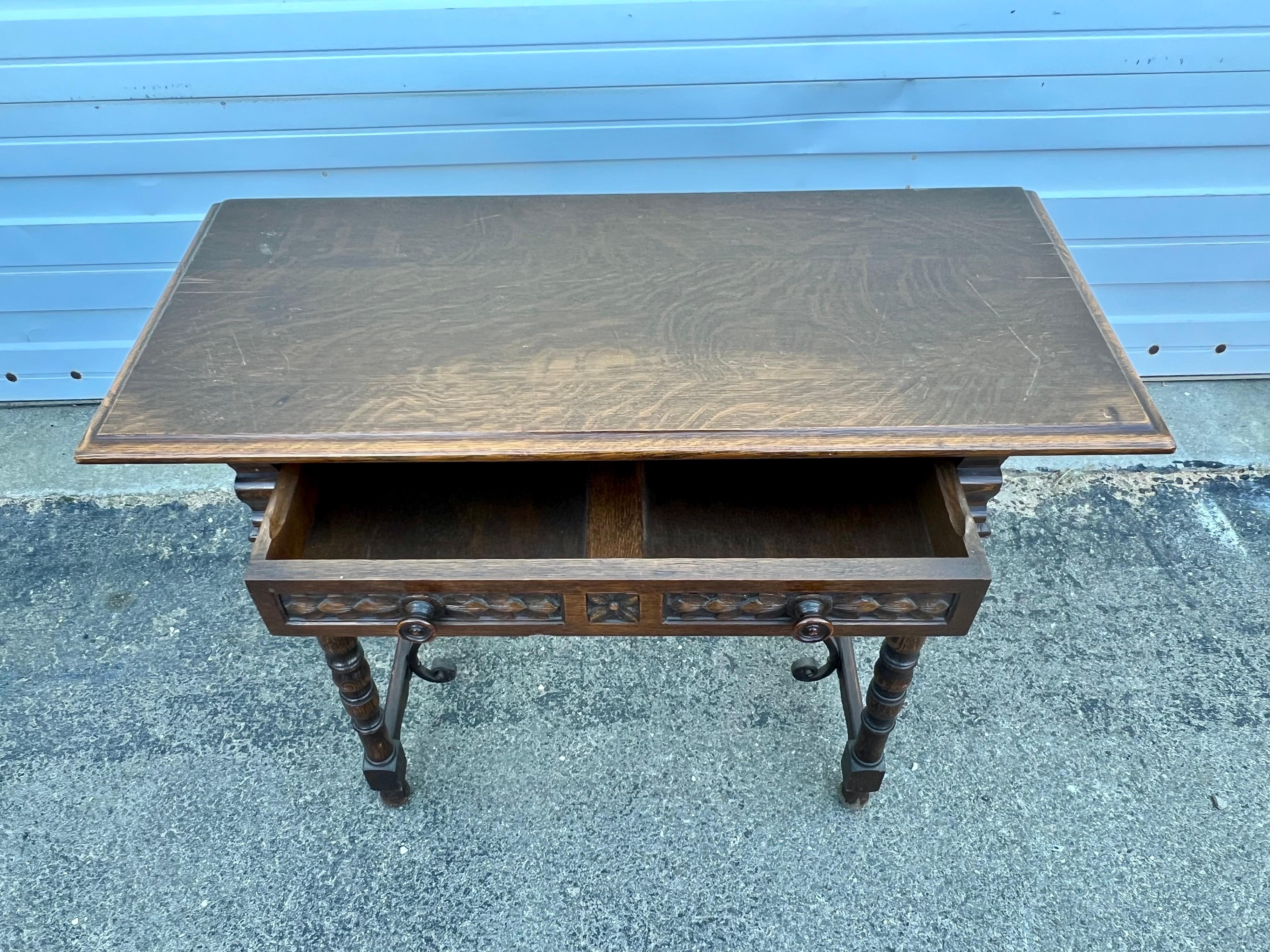 20th Century Decoratively Carved Oak One Drawer Console Table  For Sale
