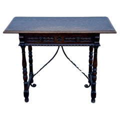Used Decoratively Carved Oak One Drawer Console Table 