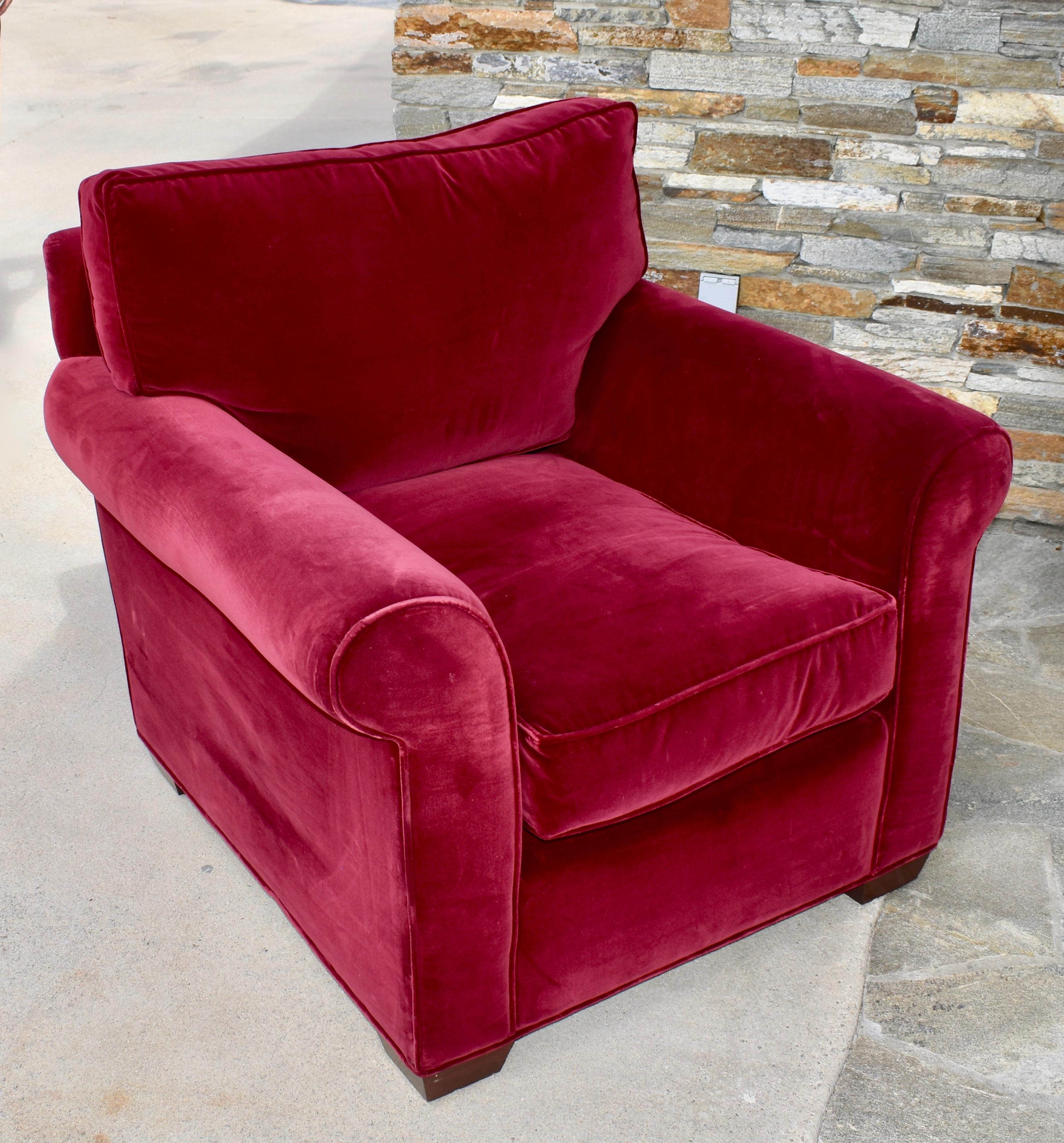 Decorator Built Red Velvet Club Chair and Ottoman In Good Condition In Ferndale, MI