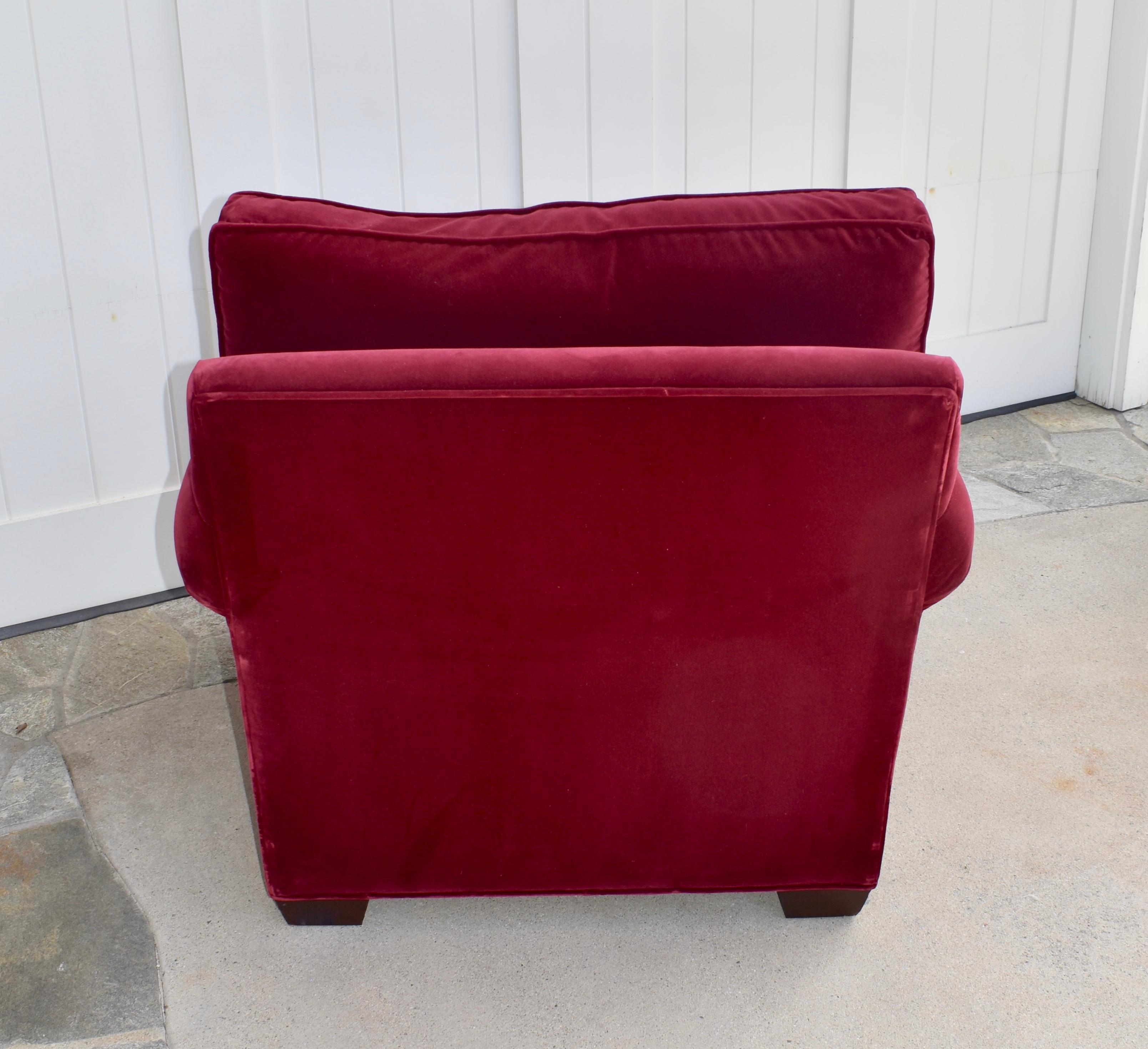 Metal Decorator Built Red Velvet Club Chair and Ottoman