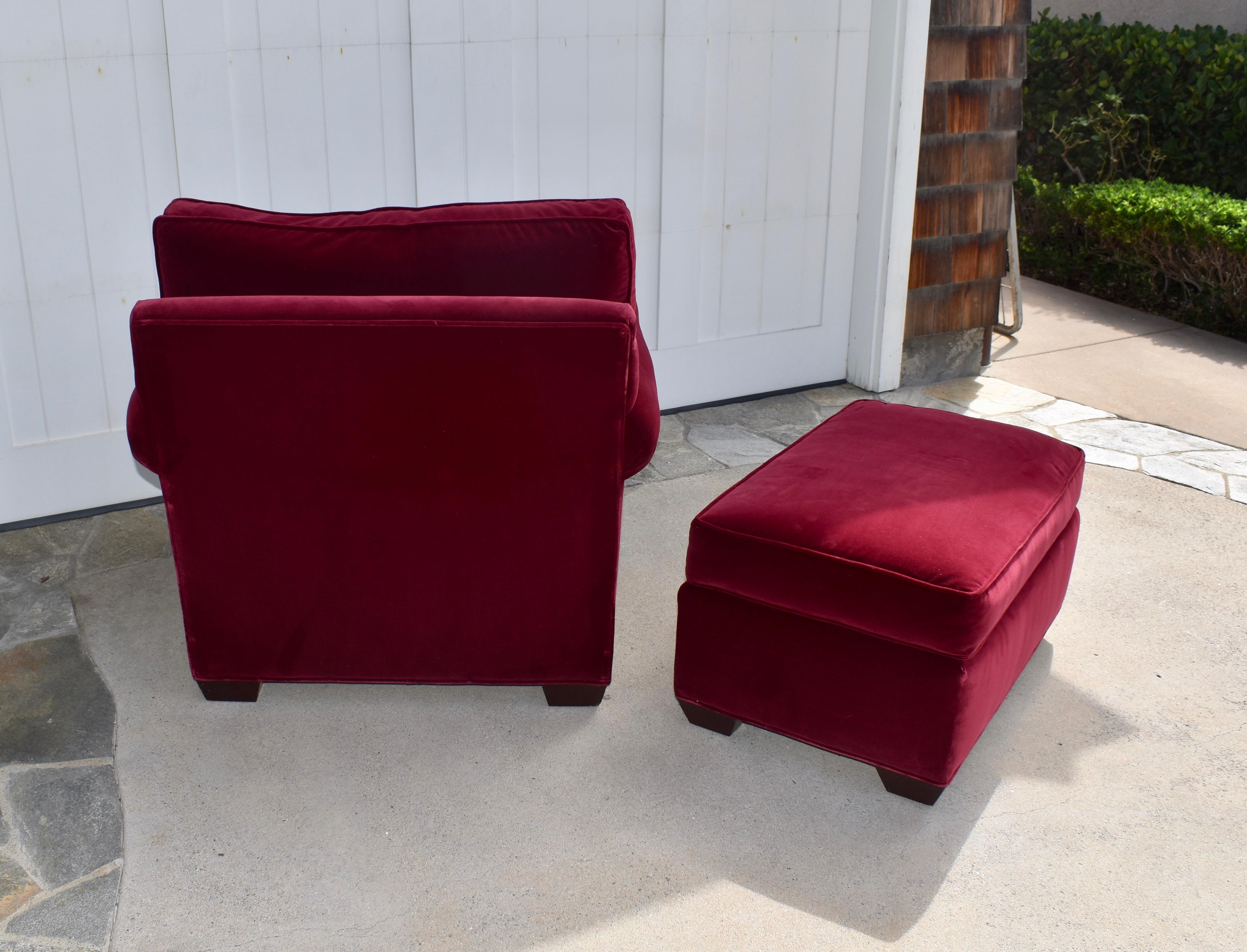 Decorator Built Red Velvet Club Chair and Ottoman 1
