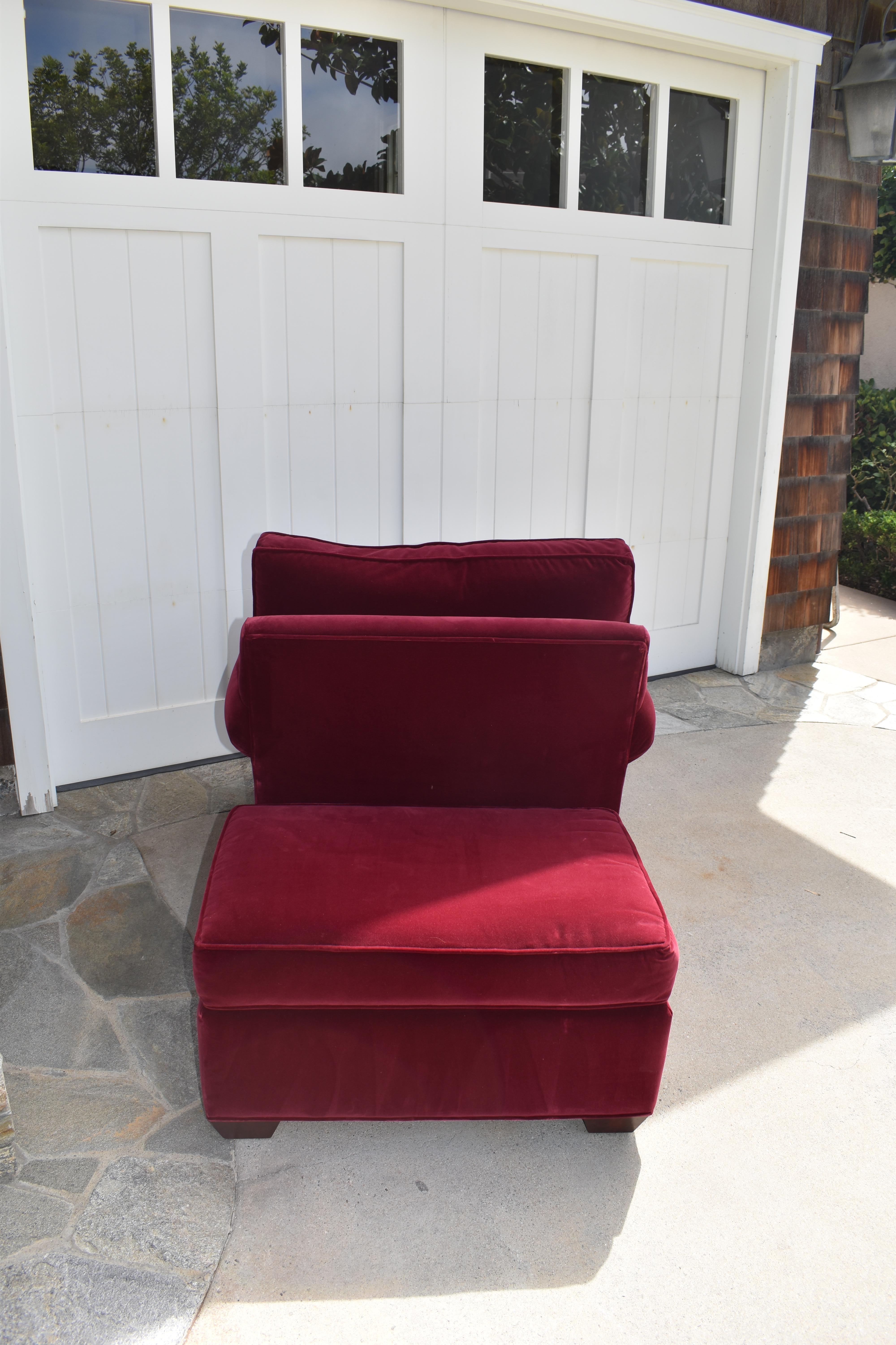 Decorator Built Red Velvet Club Chair and Ottoman 2