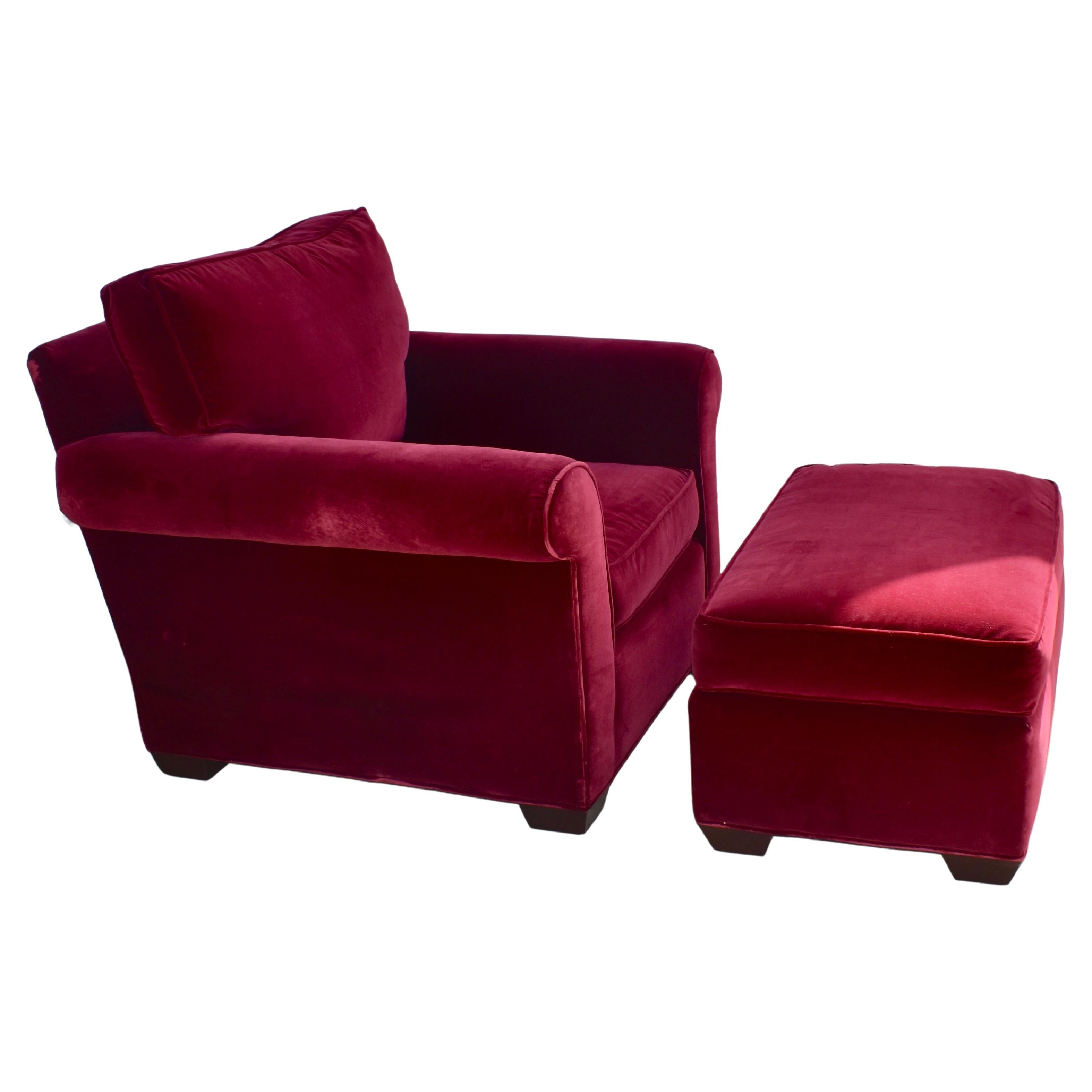 Decorator Built Red Velvet Club Chair and Ottoman
