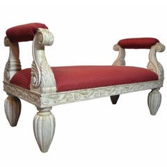 Decorator Carved Wood Hollywood Regency French Style Distress Painted Bench
