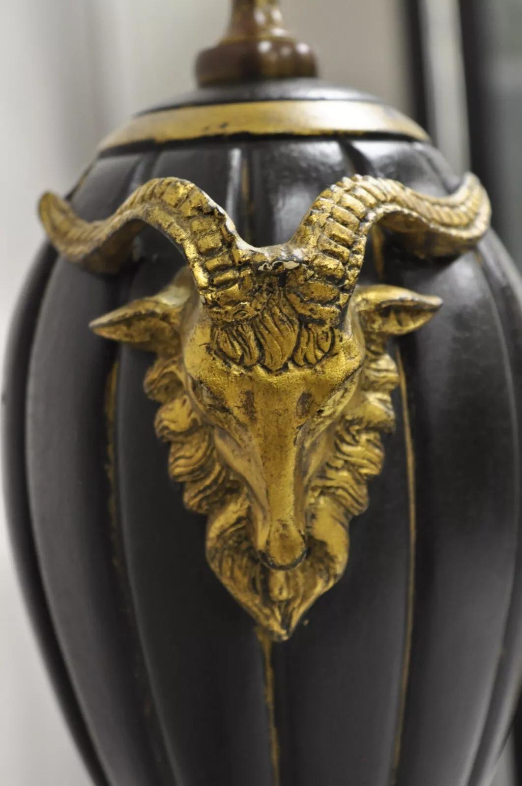 Decorator Chelsea House Neoclassical Style Black & Gold Table Lamp w/ Rams For Sale 4