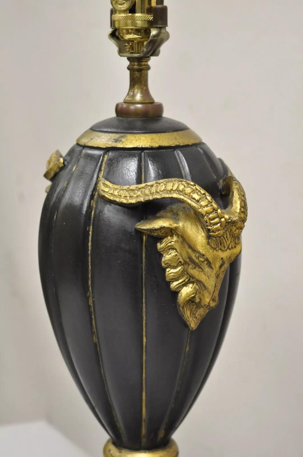 Decorator Chelsea House Neoclassical Style Black & Gold Table Lamp w/ Rams For Sale 6