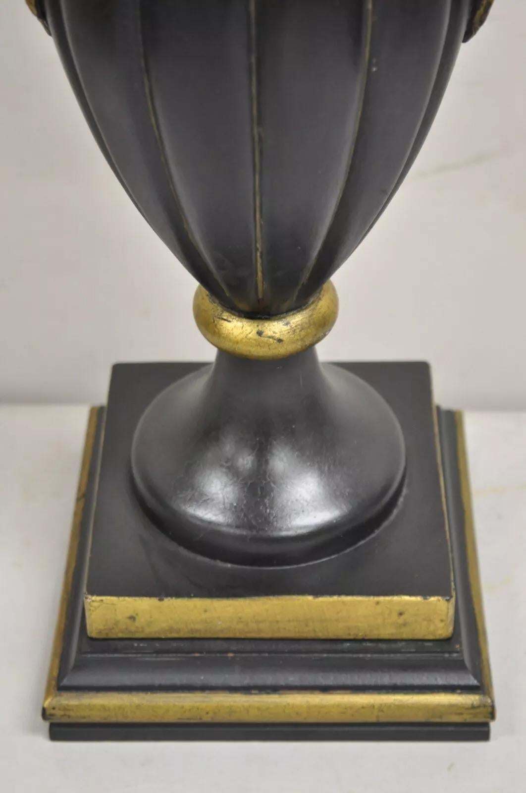 20th Century Decorator Chelsea House Neoclassical Style Black & Gold Table Lamp w/ Rams For Sale