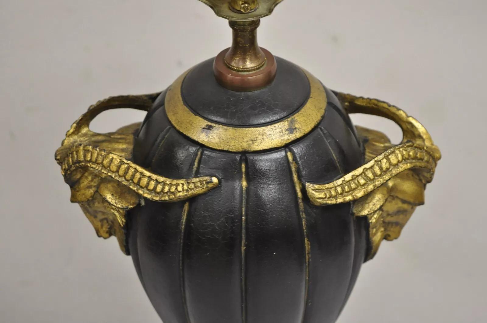 Decorator Chelsea House Neoclassical Style Black & Gold Table Lamp w/ Rams For Sale 1