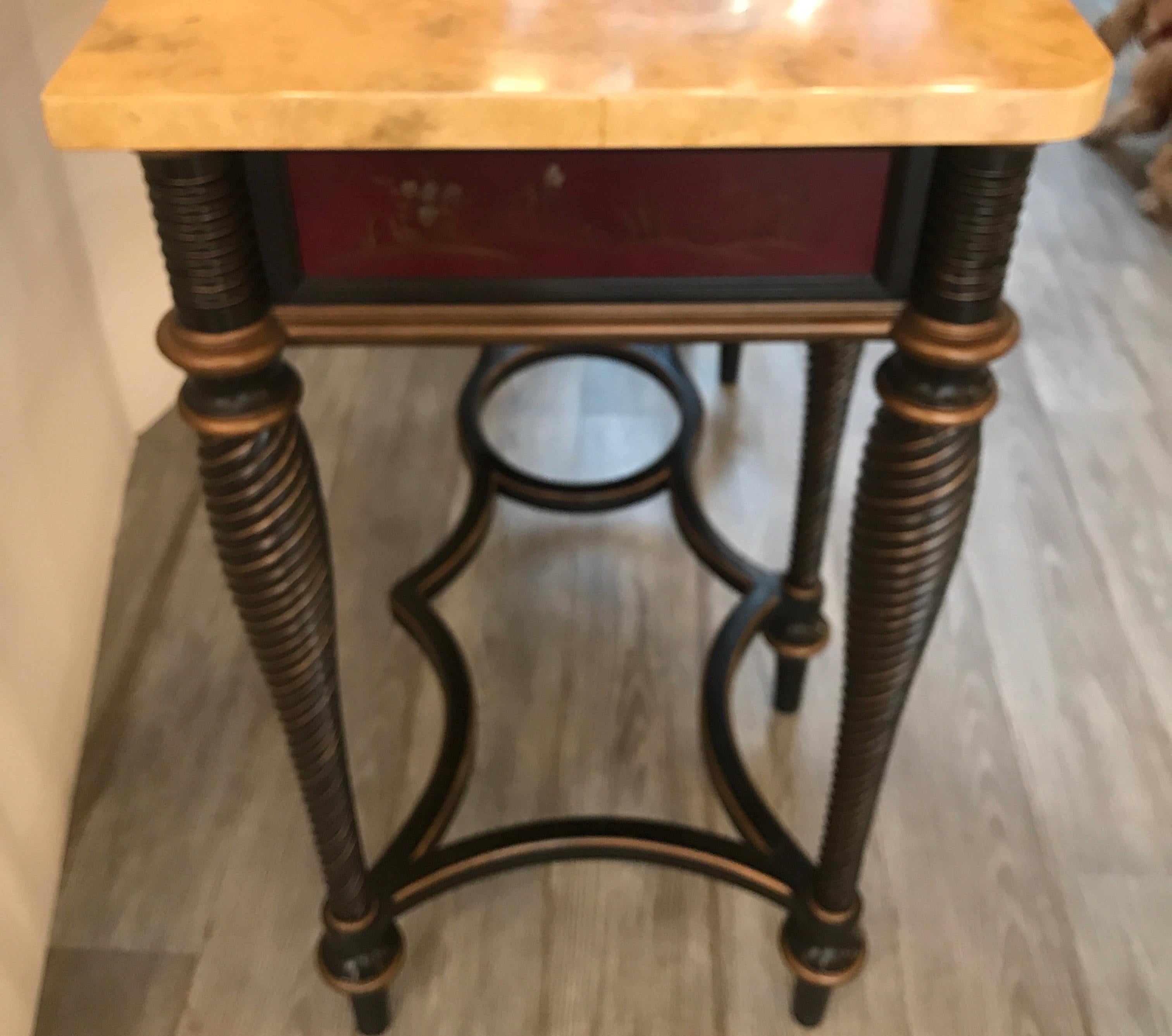 Hand Painted Chinoiserie and Faux Marble Top Console In Good Condition For Sale In Lambertville, NJ