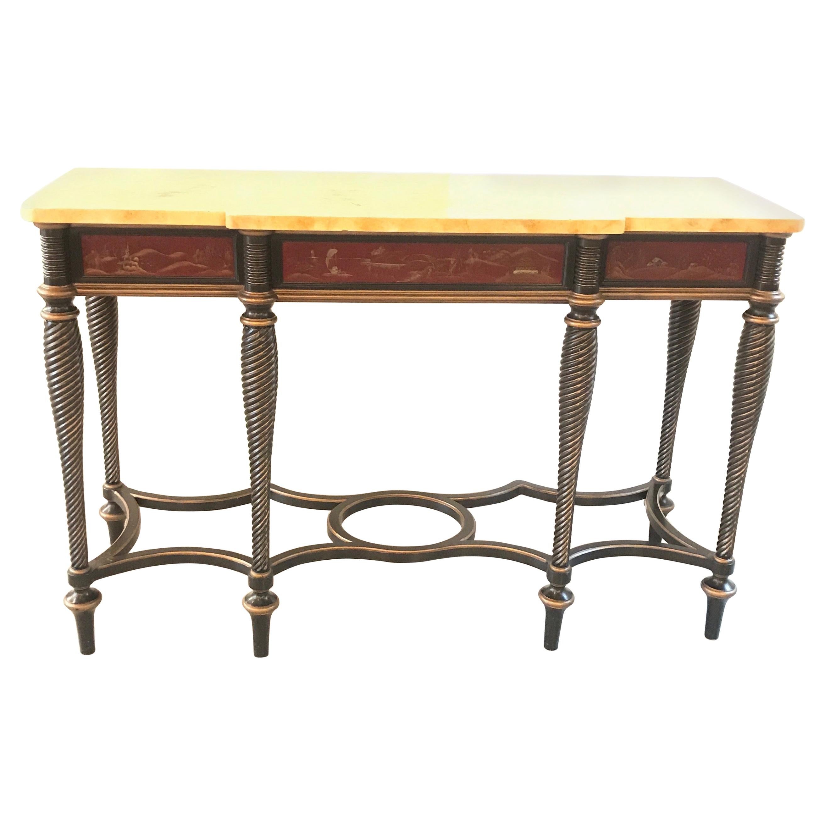 Hand Painted Chinoiserie and Faux Marble Top Console For Sale