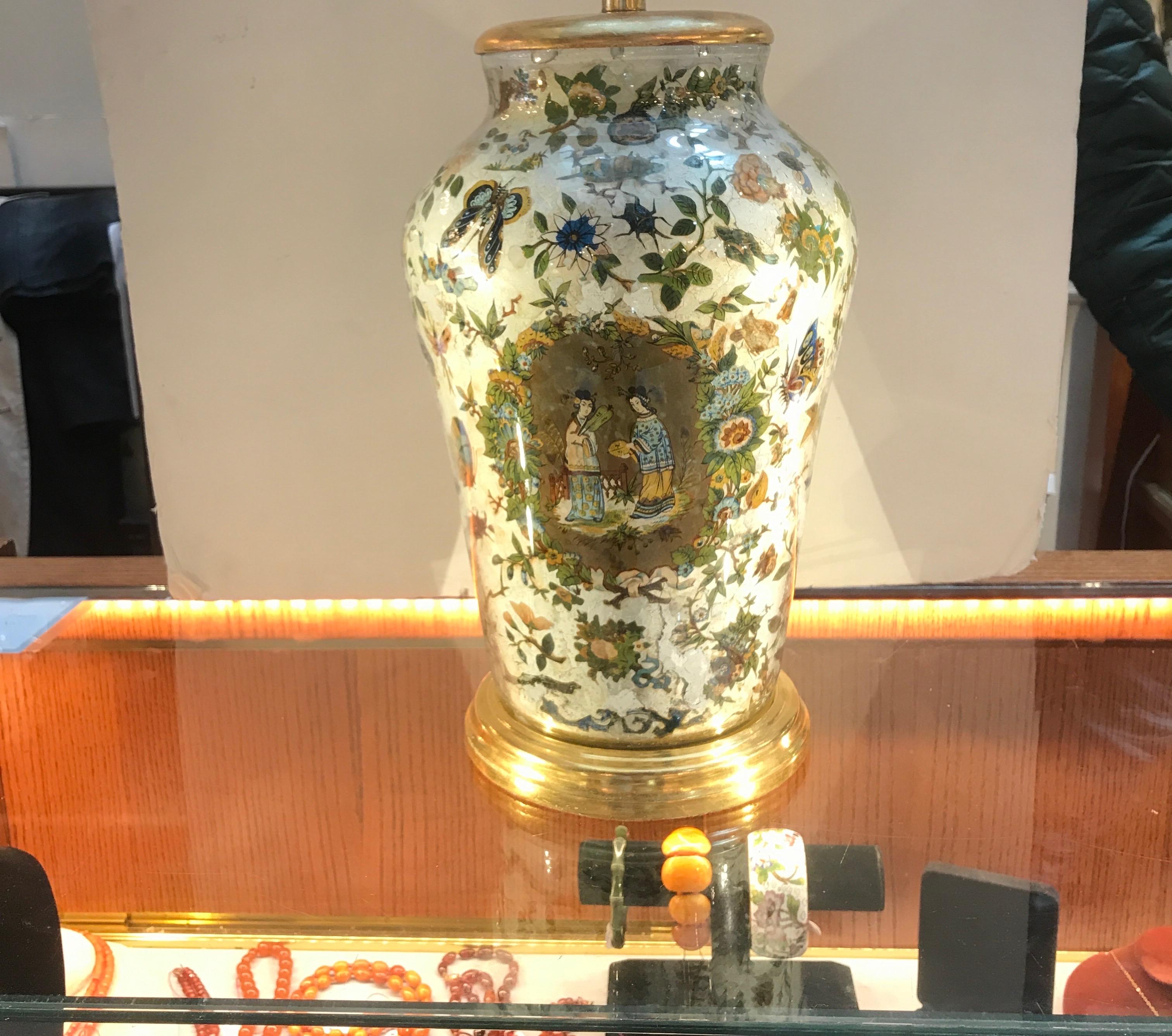 Dekorateur Églomisé Decoupage Chinoiserie Lampe im Angebot 3