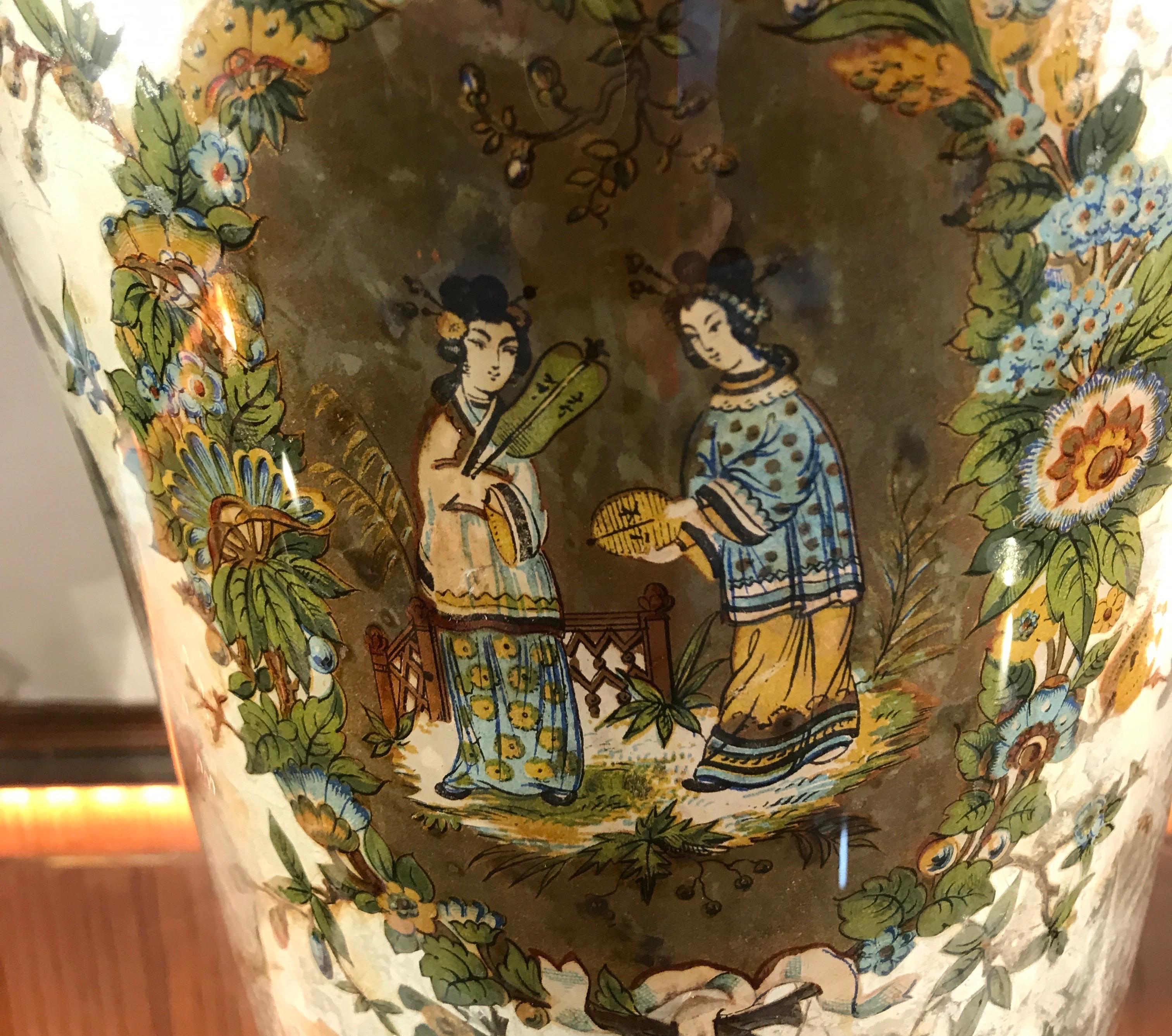 American Decorator Églomisé Decoupage Chinoiserie Lamp For Sale